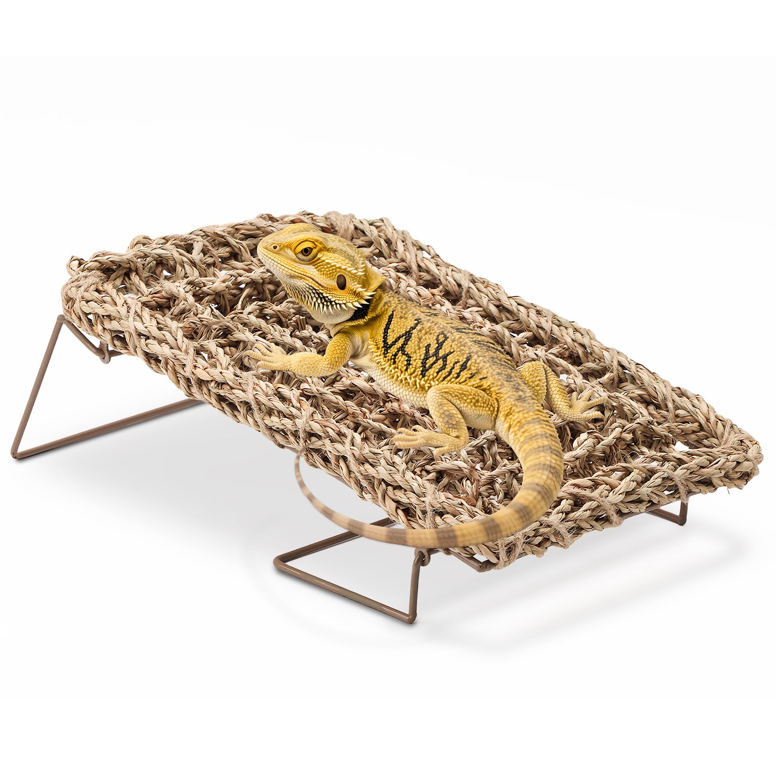 KIIDAS Bearded Dragon Hammock - Reptile Bed Tank Accessories with Collapsible Metal Legs - Basking Platform and Decor for Lizard