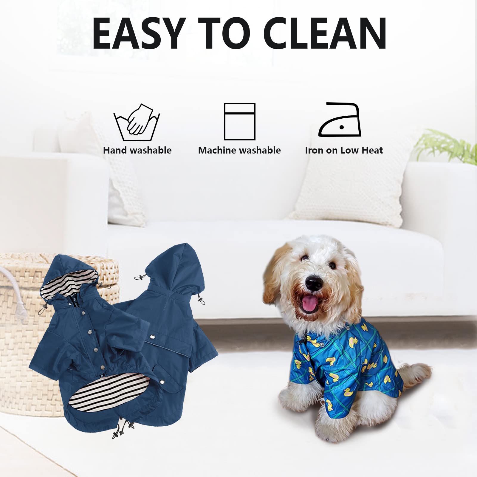 Morezi Dog Zip Up Dog Raincoat With Reflective Buttons, Rain/Water Resistant, Adjustable Drawstring, Removable Hood, Stylish Premium Dog Raincoats - Size Xs To Xxl Available - Dark Blue - L