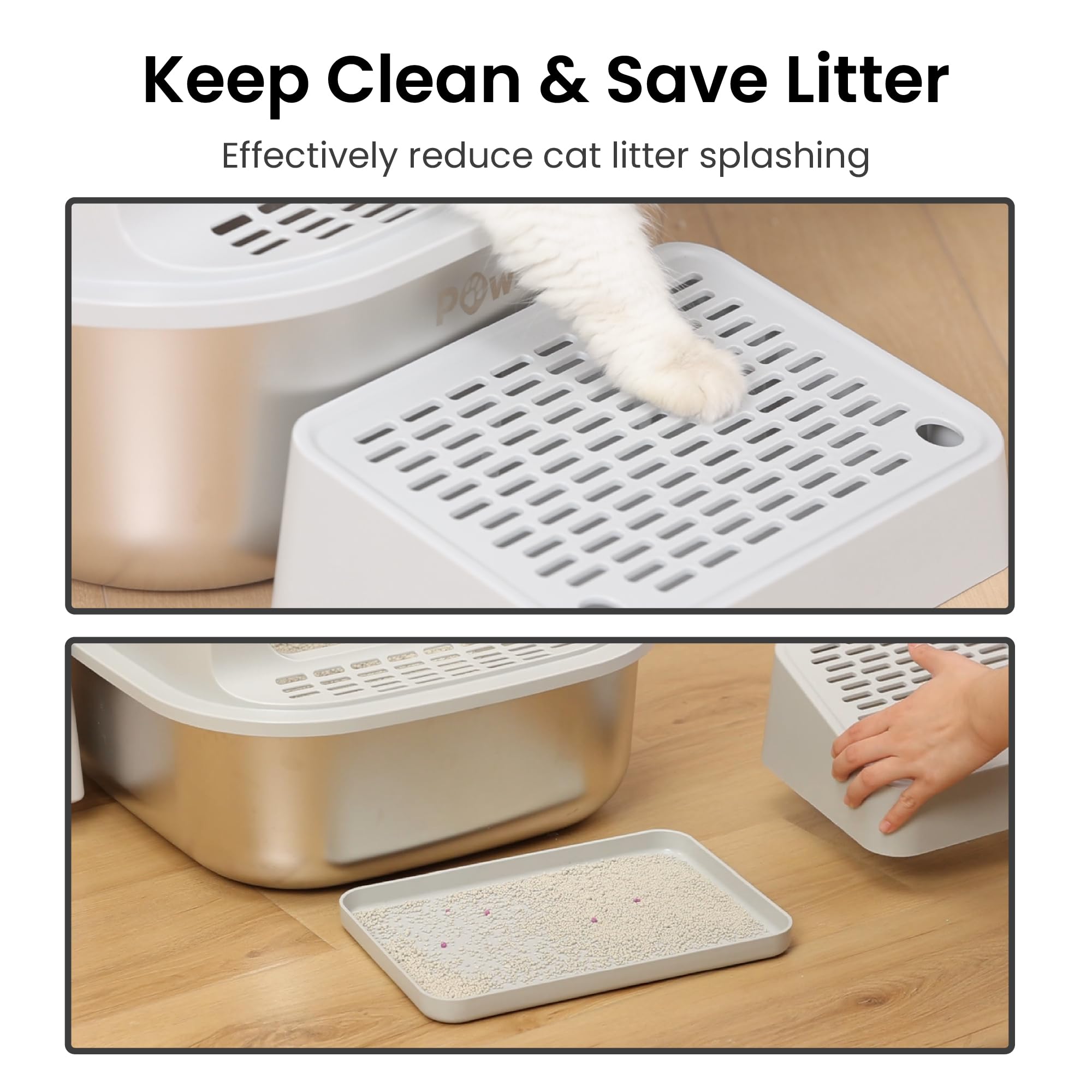 Pawspik Stainless Steel Cat Litter Box With Steps & Metal Scooper, X-Large, 2 Pack, 23    X 16.5    X 6