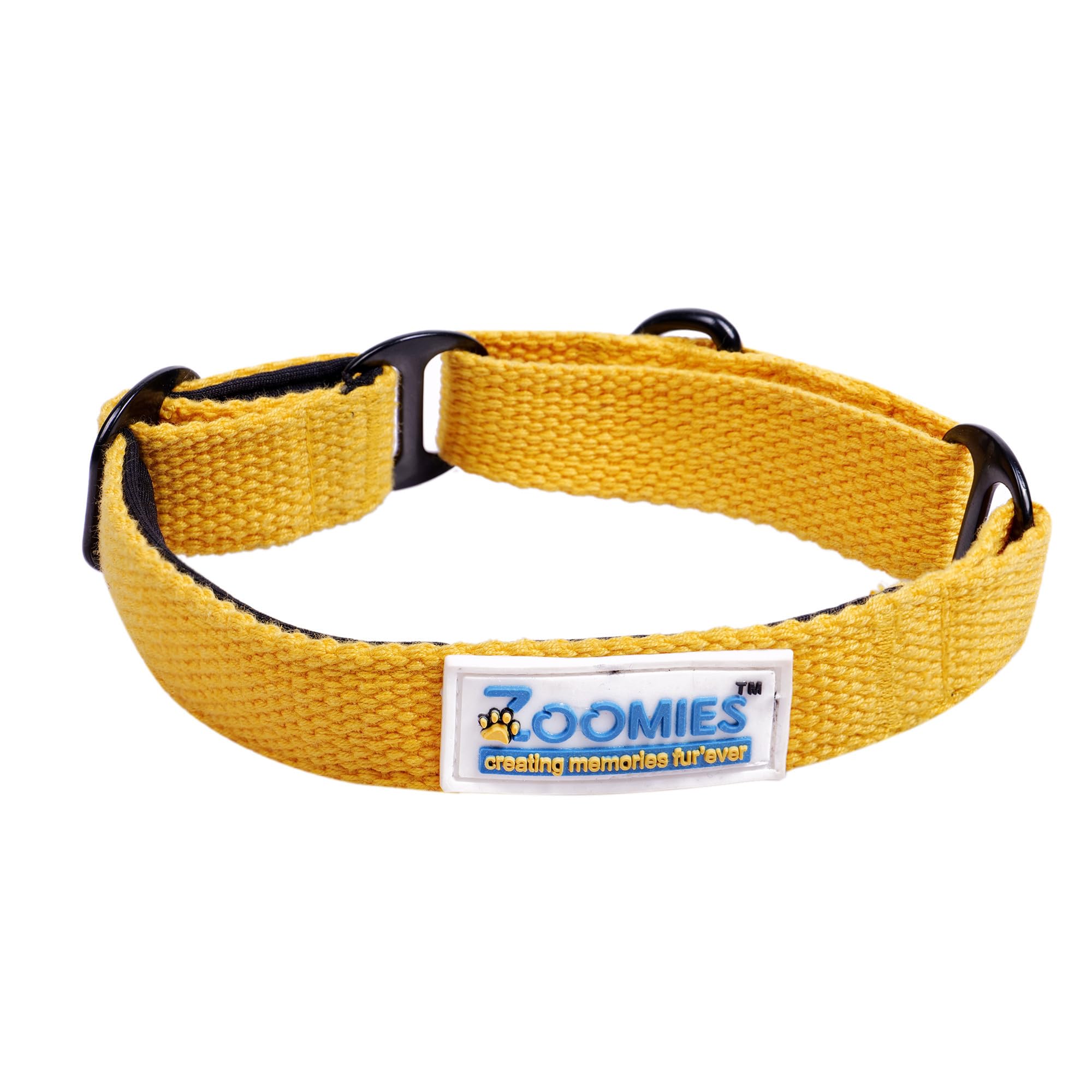 Zoomies Martingale Dog Collar, Premium Soft Padded Cotton, NoPull Training Design, Large, Yellow, 74 X 3.8 Cm