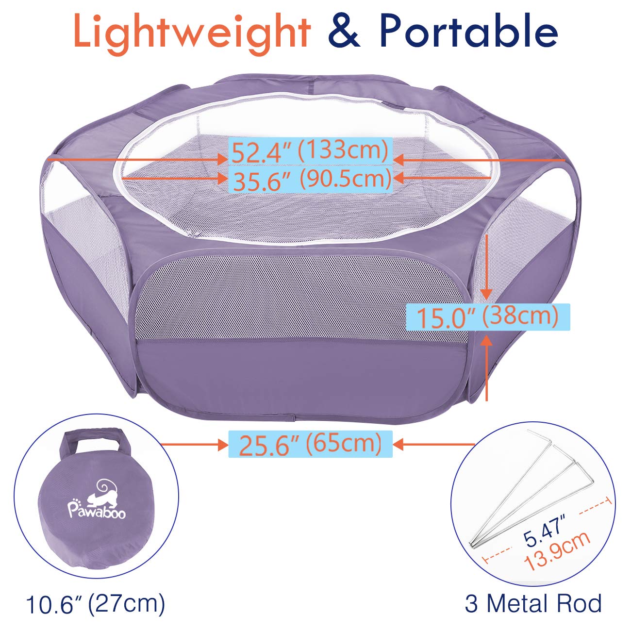 Pawaboo Small Animals Playpen, Breathable & Waterproof Small Pet Cage Tent With Zippered Cover, Portable Outdoor Yard Fence For Kitten/Puppy/Guinea Pig/Rabbits/Hamster/Chinchillas, Purple