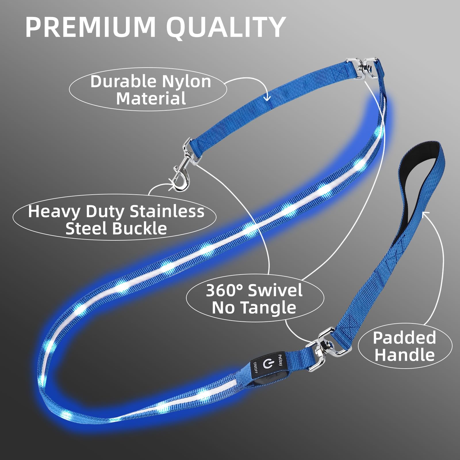 Petisay Light Up Dog Leash For Night Walking - Usb-C Rechargeable, Waterproof - 6Ft(White)