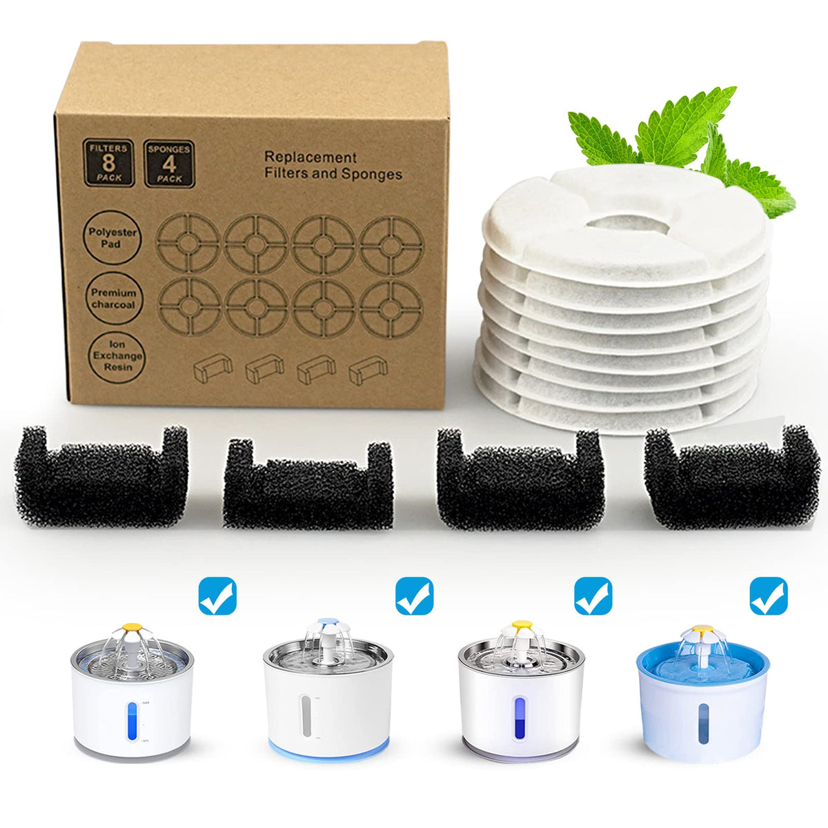 Cat Water Fountain Filter, 84 Oz/2.5 L Automatic Pet Water Dispenser Cat Fountain Replacement Filters, Pet Fountain Fillter Repl