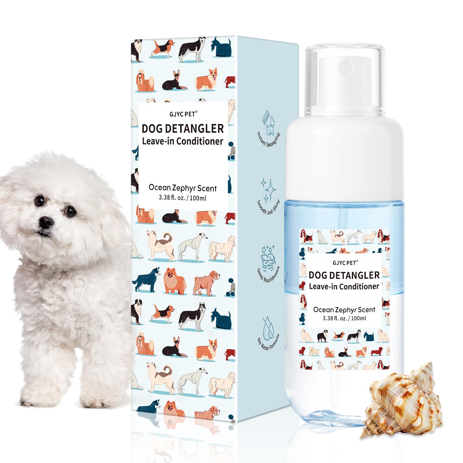 Dog Detangler & Dematting Spray - Leave-In Conditioner, Ocean Zephyr Scent | Jojoba Oil, Macadamia Oil, Sodium Hyaluronate For S