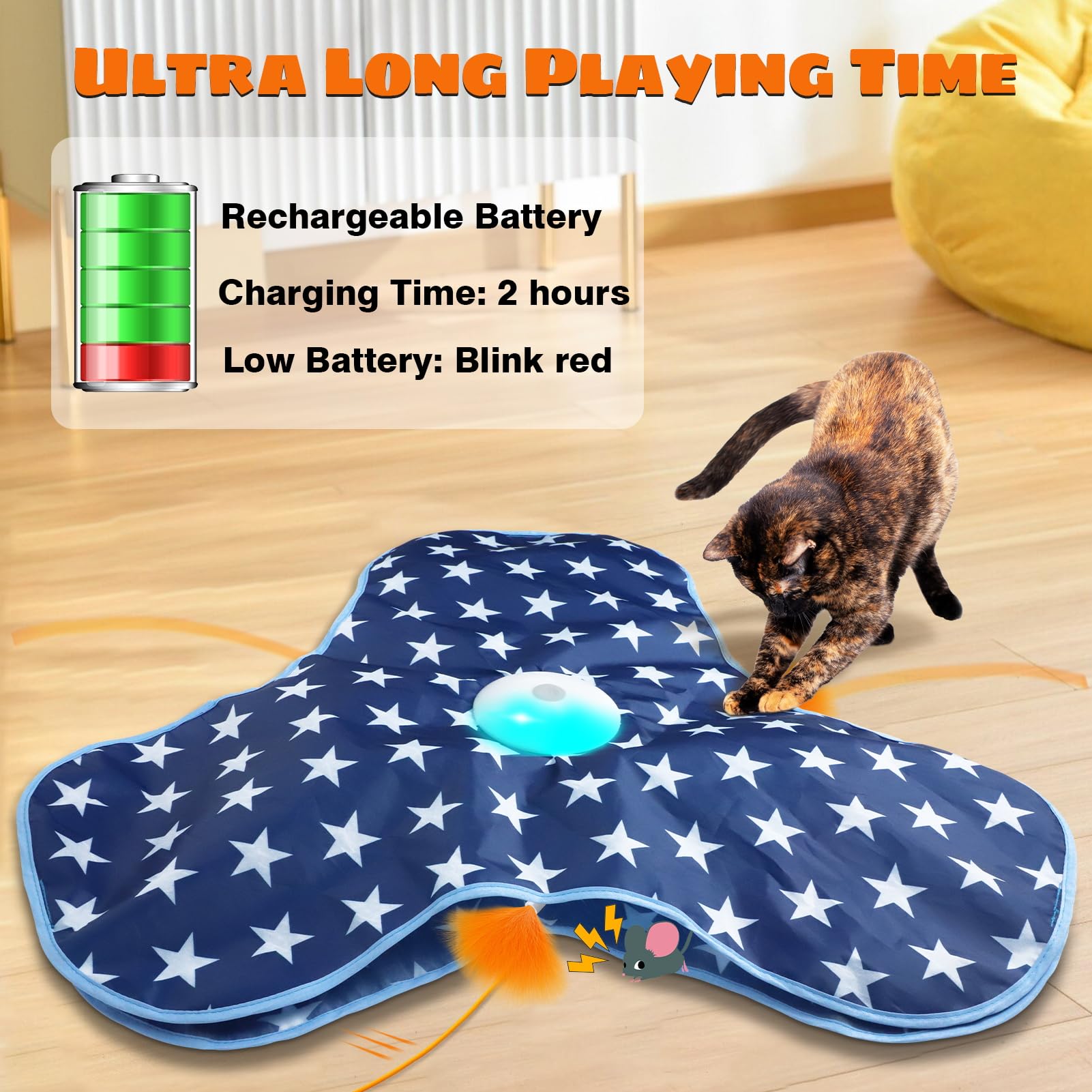 Oxawo Cat Toys Interactive Hide and Seek with Chirping, Motion Activated Cat Exercise Catching Game Moving Concealed Feathers Hi