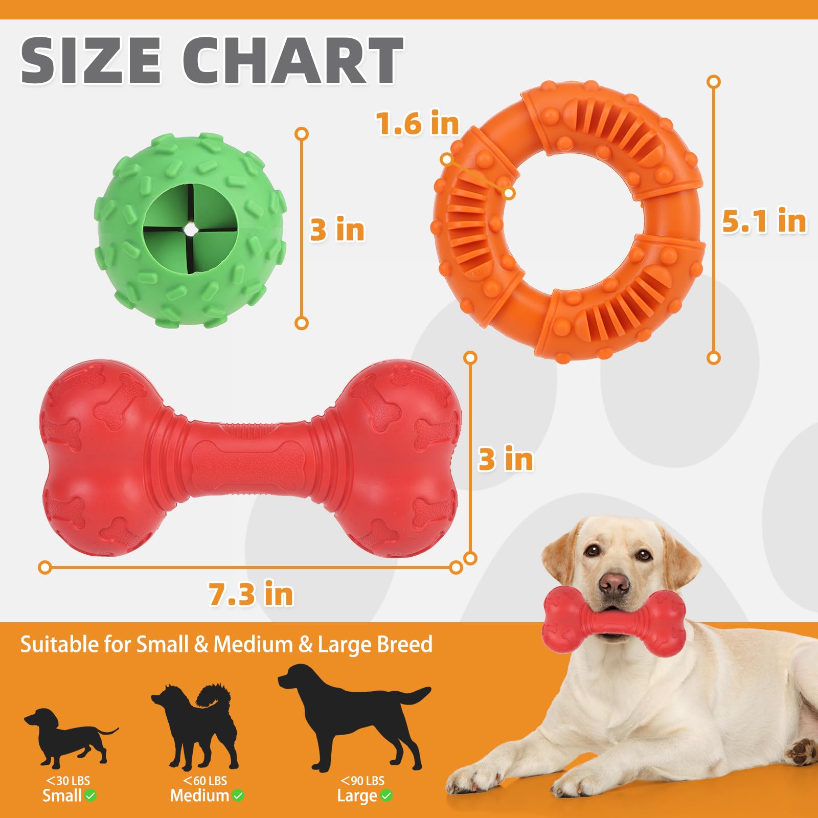 Kooltail Dog Chew Toys For Aggressive Chewers, 3 Pack Durable Tough Bone For Teeth Cleaning, Non-Toxic Rubber Indestructible Dog