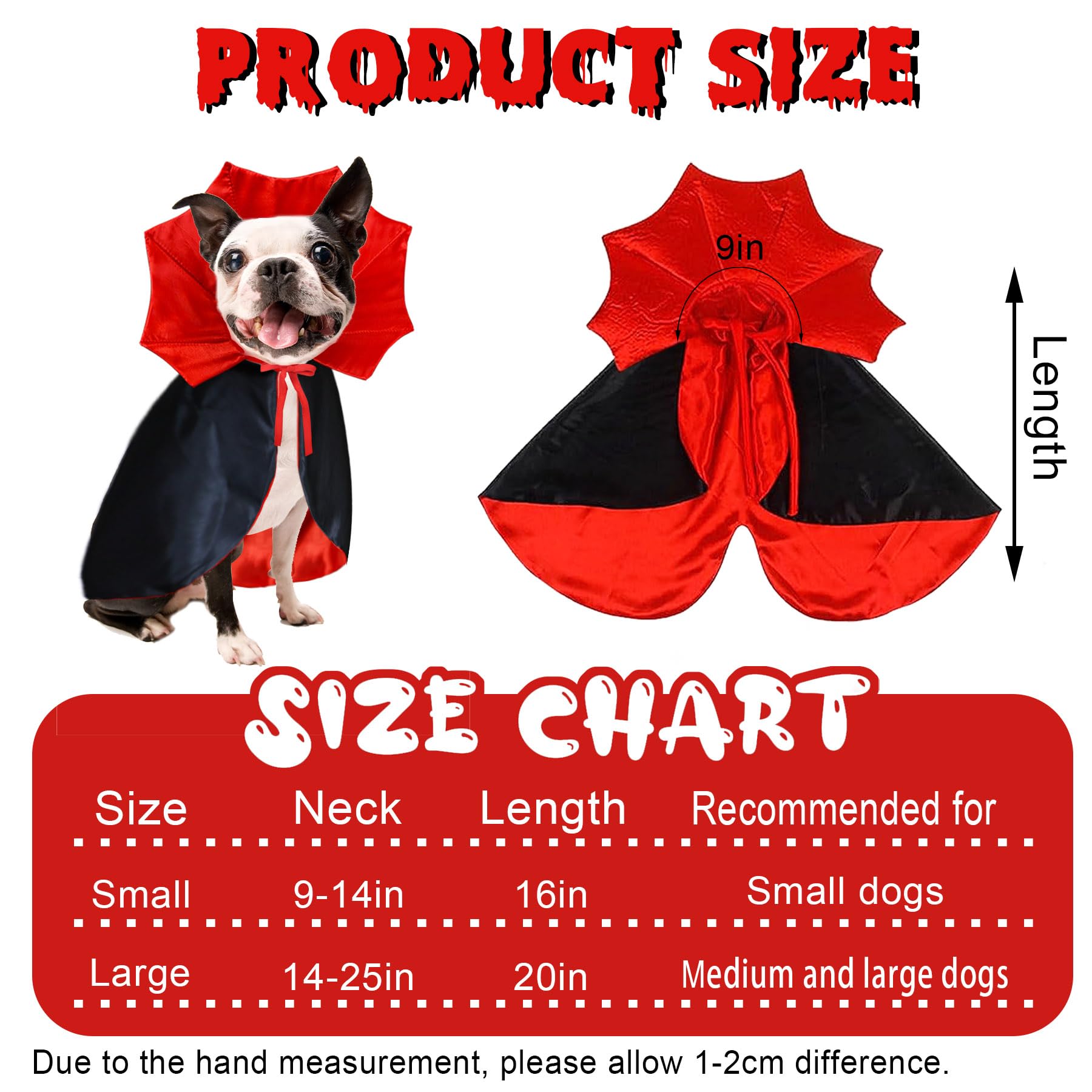 Goyoswa Dog Halloween Costumes, Dog Vampire Cloak Costume Dog Devil Costume Dog Vampire Cloak Cape Halloween Costumes For Small Medium Large Dogs Pets (Small)