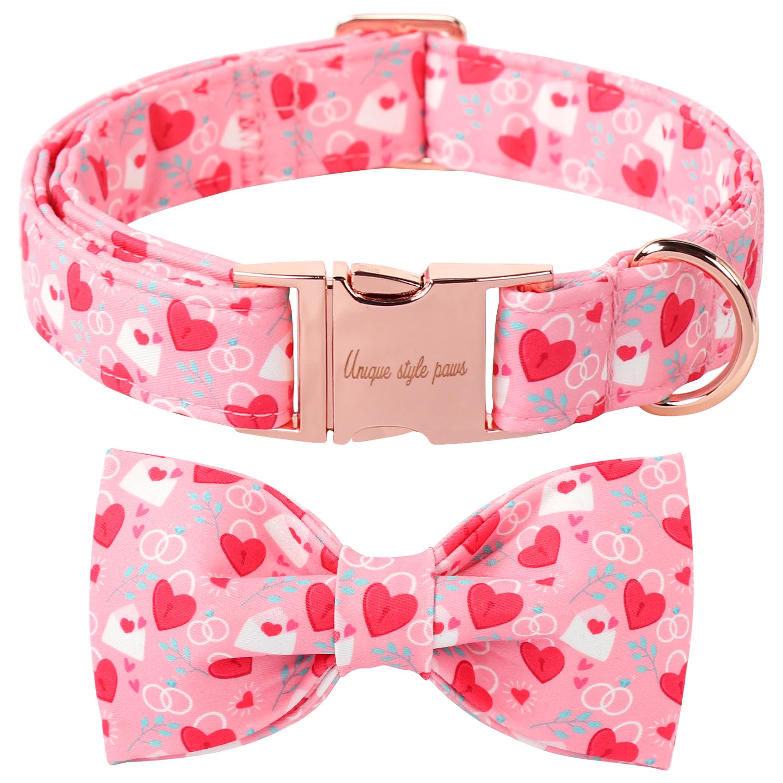 Unique Style Paws Valentine'S Dog Collar With Bow Love Letter Lock Cotton Puppy Collars Wedding For Small Medium Large Dogs