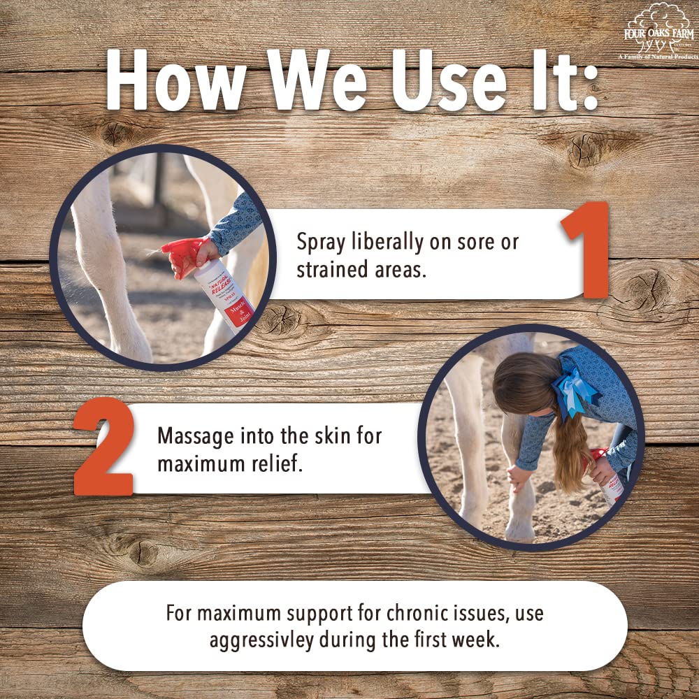 Four Oaks Farm Ventures, Natural Release Muscle Spray Treatment - Horse Liniment for Sore Muscles, Joint Pain, Tendon & Inflamma