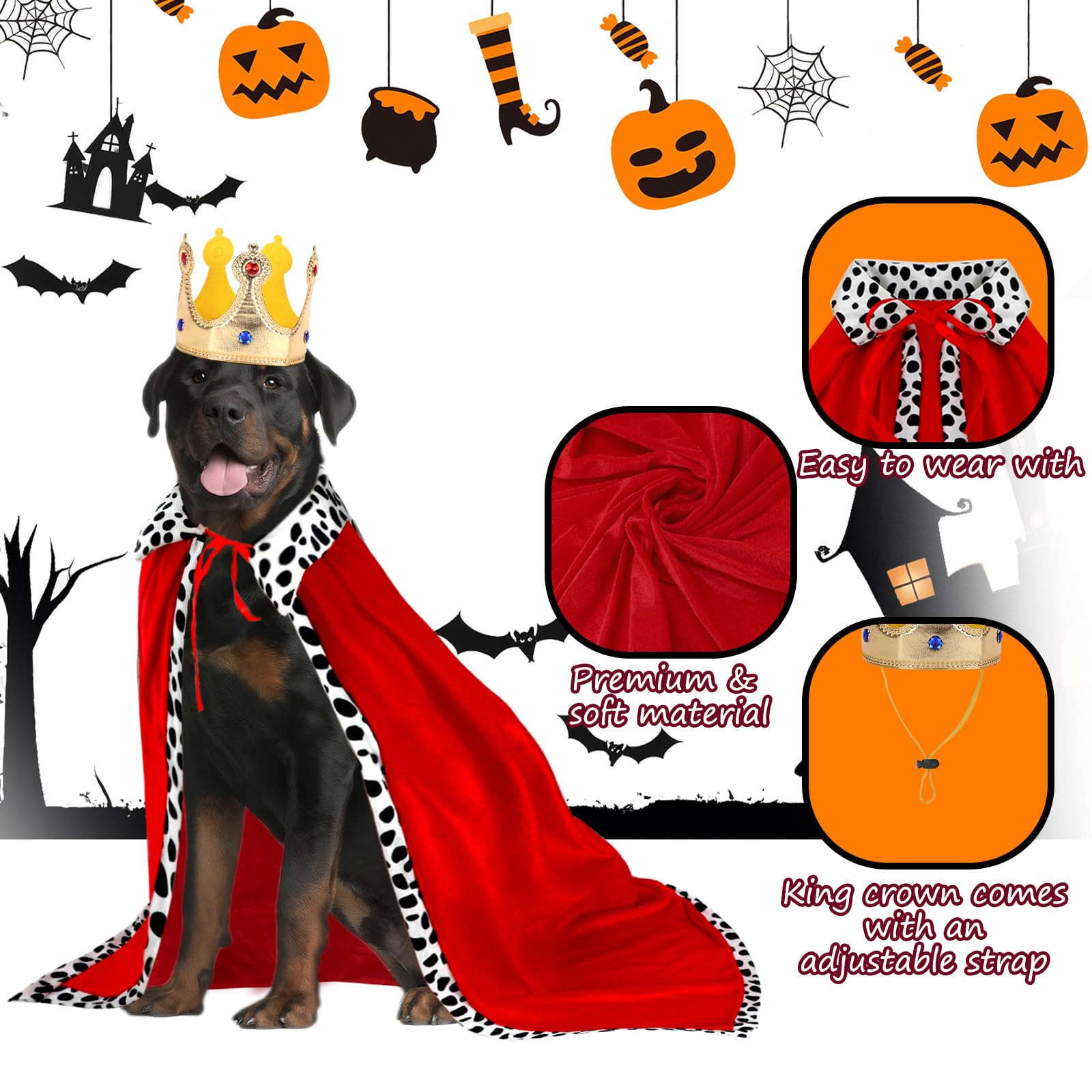 Rypet Halloween Dog King Costume, Dog Halloween Costumes Set with Cloak and Crown, Dogs King Cape for Large and Medium Dogs, Pet
