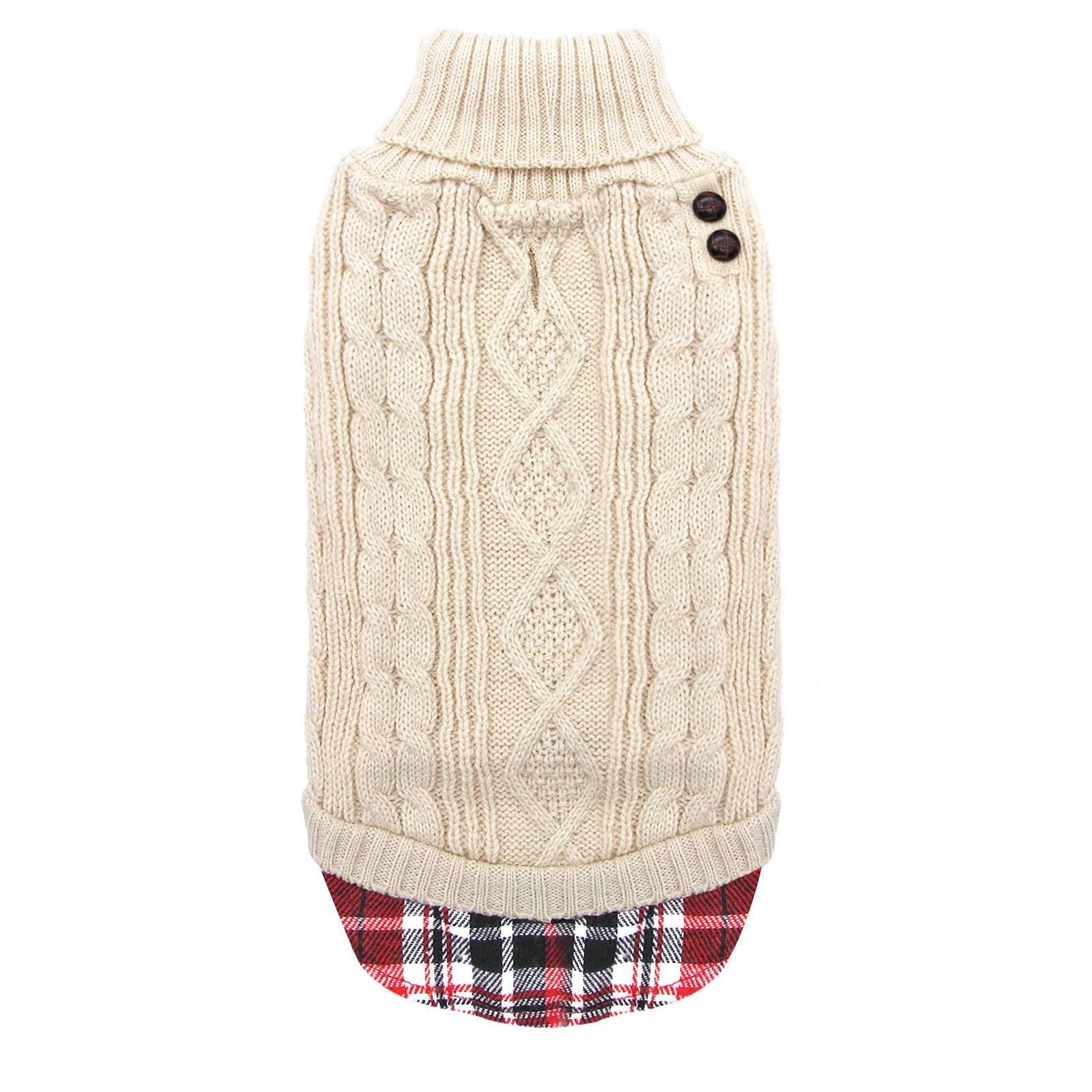 Kyeese Small Dog Sweaters With Leash Hole Doggie Beige Dog Turtleneck Pullover Knitwear Warm Pet Sweater