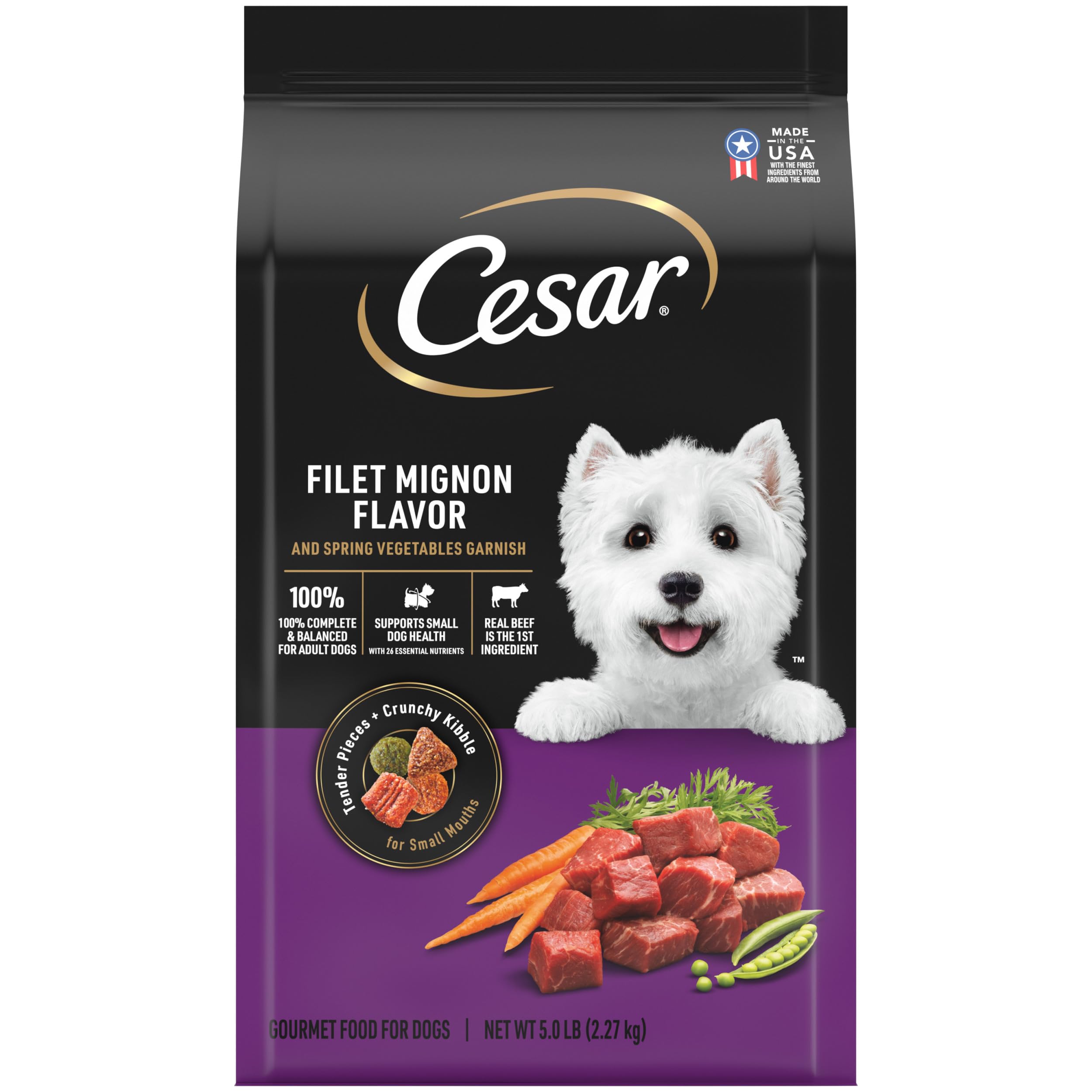 CESAR Adult Small Breed Dry Dog Food, Filet Mignon Flavor with Spring Vegetables Garnish, 5 lb. Bag
