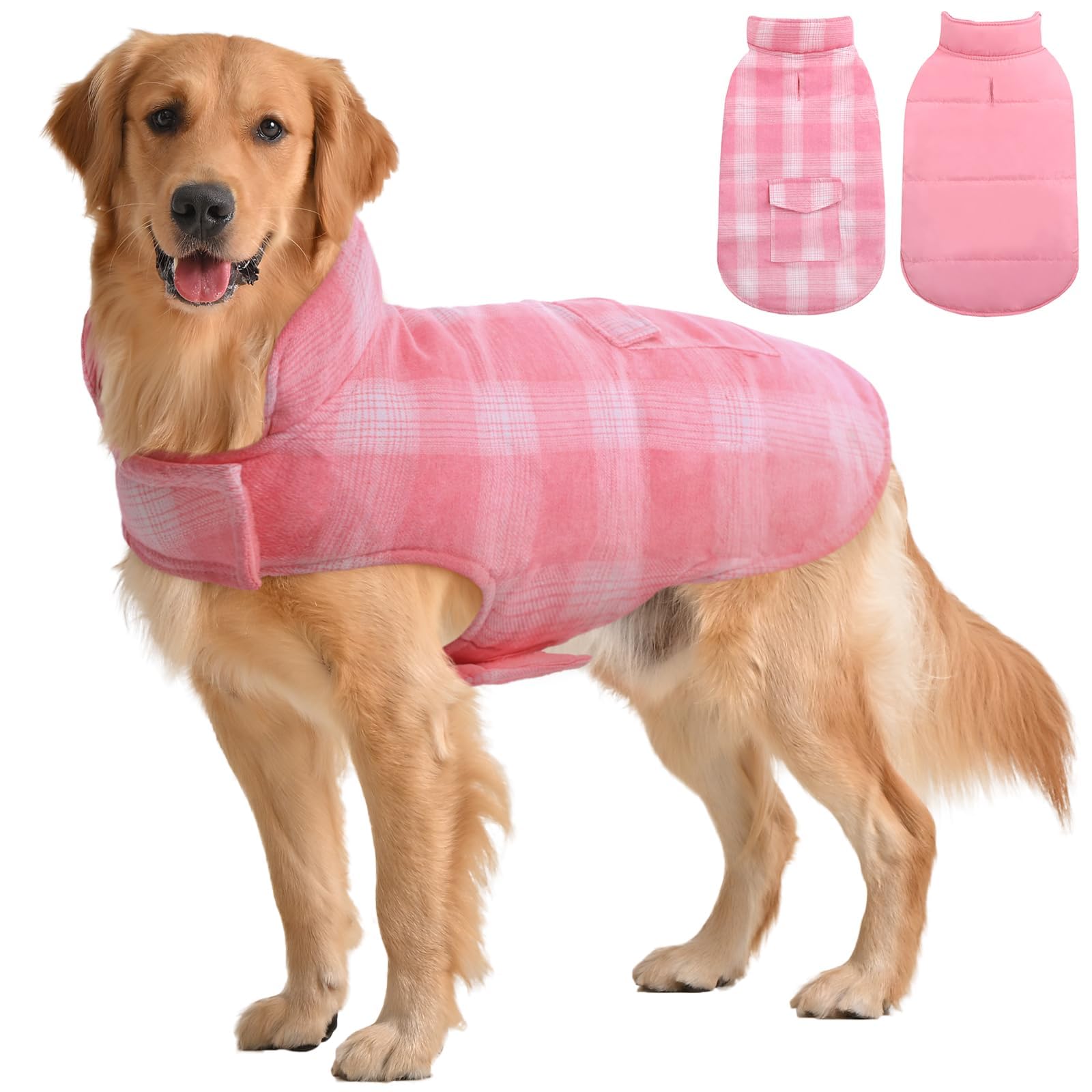 Kuoser Reversible Dog Jacket, Warm Winter Coat, Windproof Dog Clothes, Pink Xl