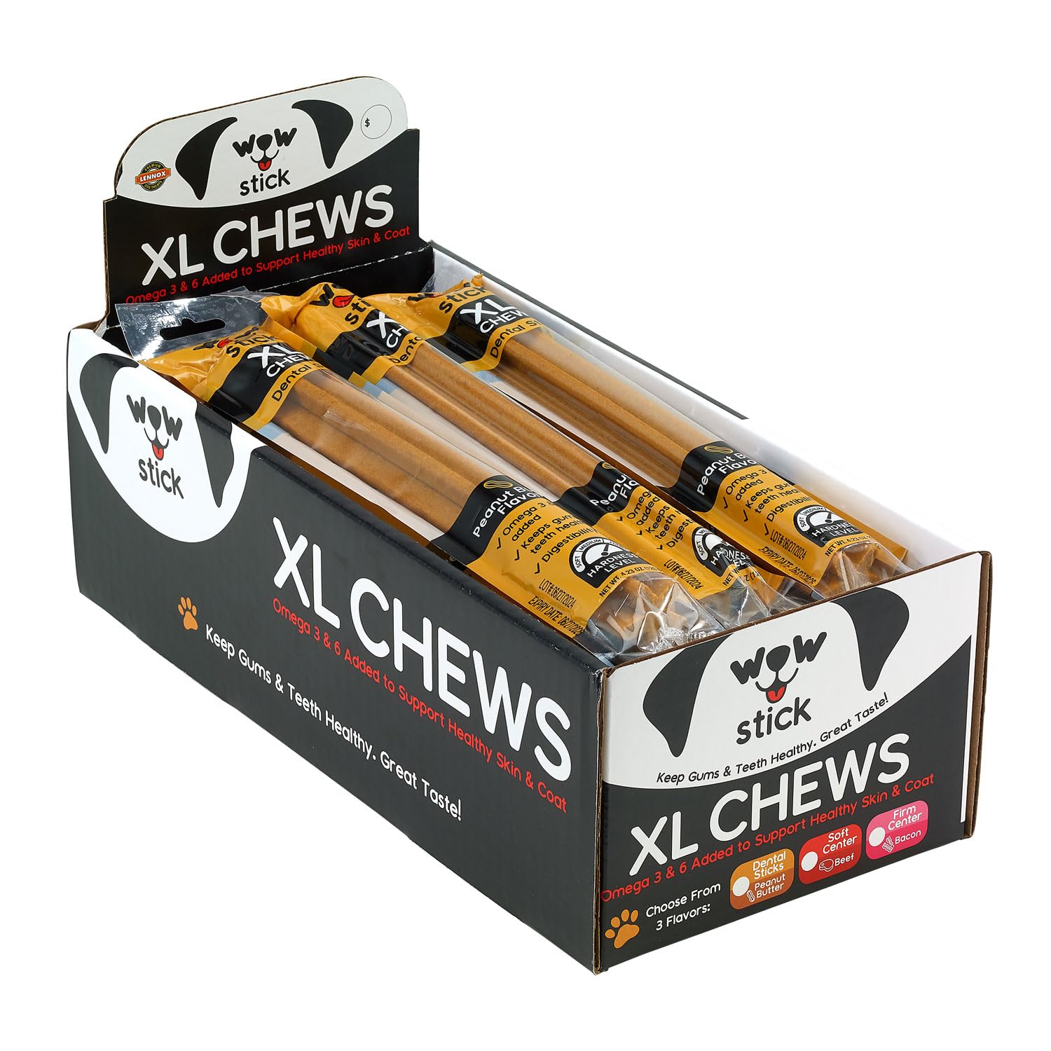 Wow XL Sticks 9.5 Peanut Butter Dental Stick Dog Chew Treat | Omega 3 & 6 Added | Keeps Gums & Teeth Healthy | 4.23 Ounces - 3 P