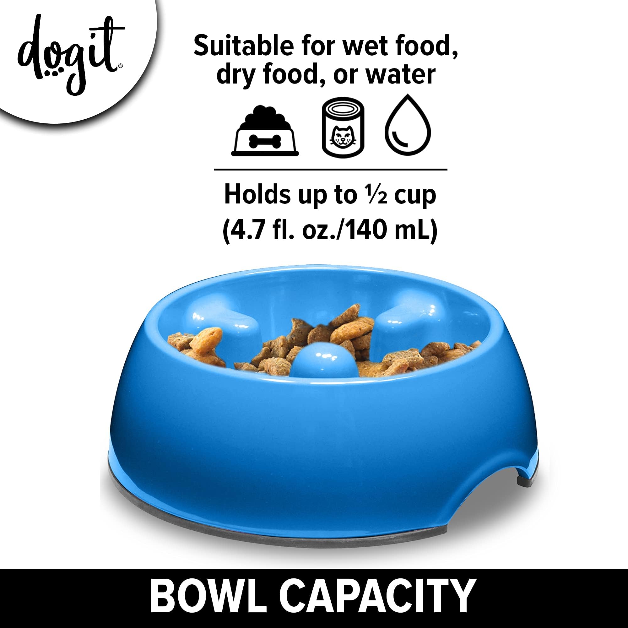 Dogit Go Slow Anti-Gulping Dog Bowl, Blue, X-Small