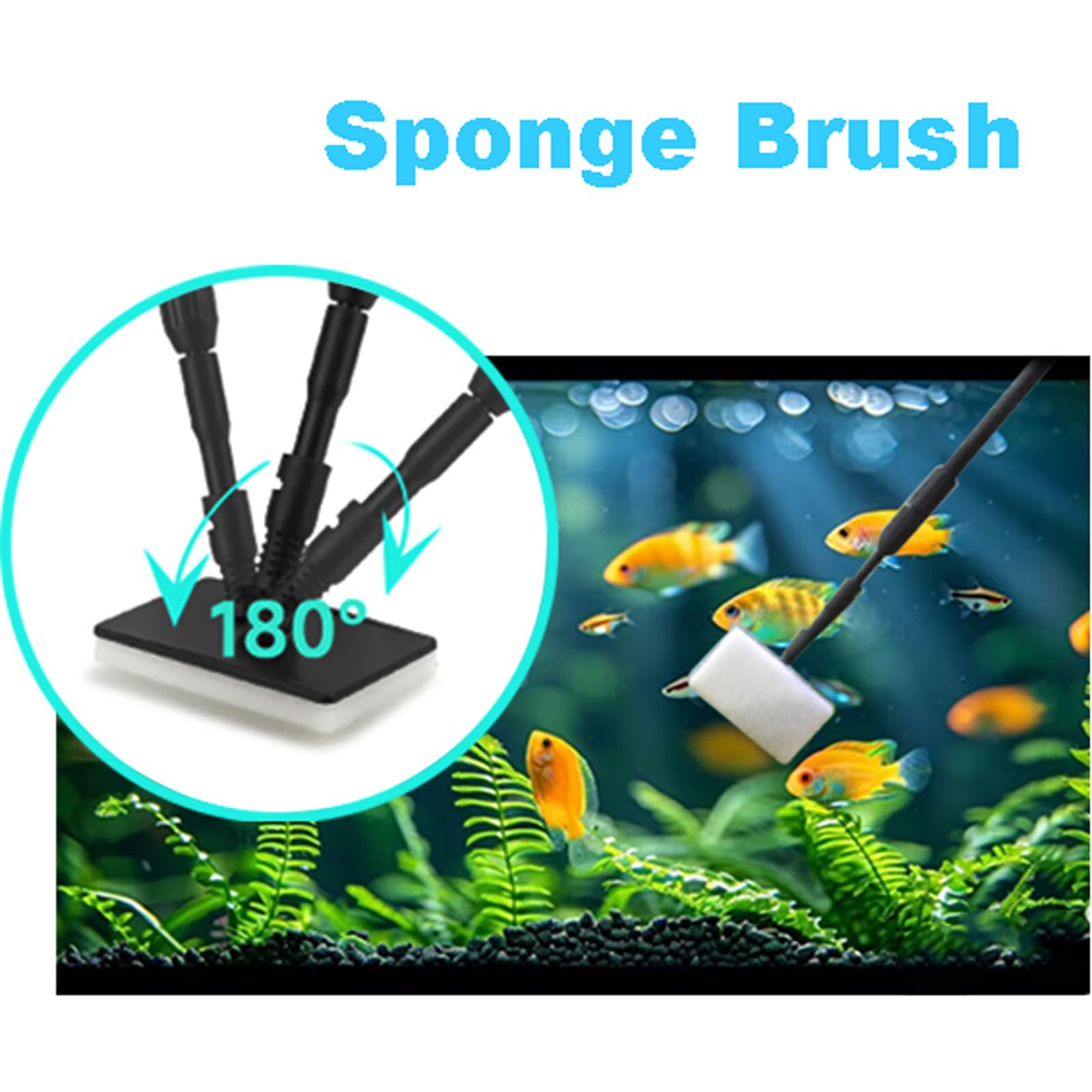 Carefree Fish 4IN1 Carbon Fiber Aquarium Cleaning Tools Long Handle Adjustable Length 18~24Inch Fish Tank Cleaner Kit Alage Scra
