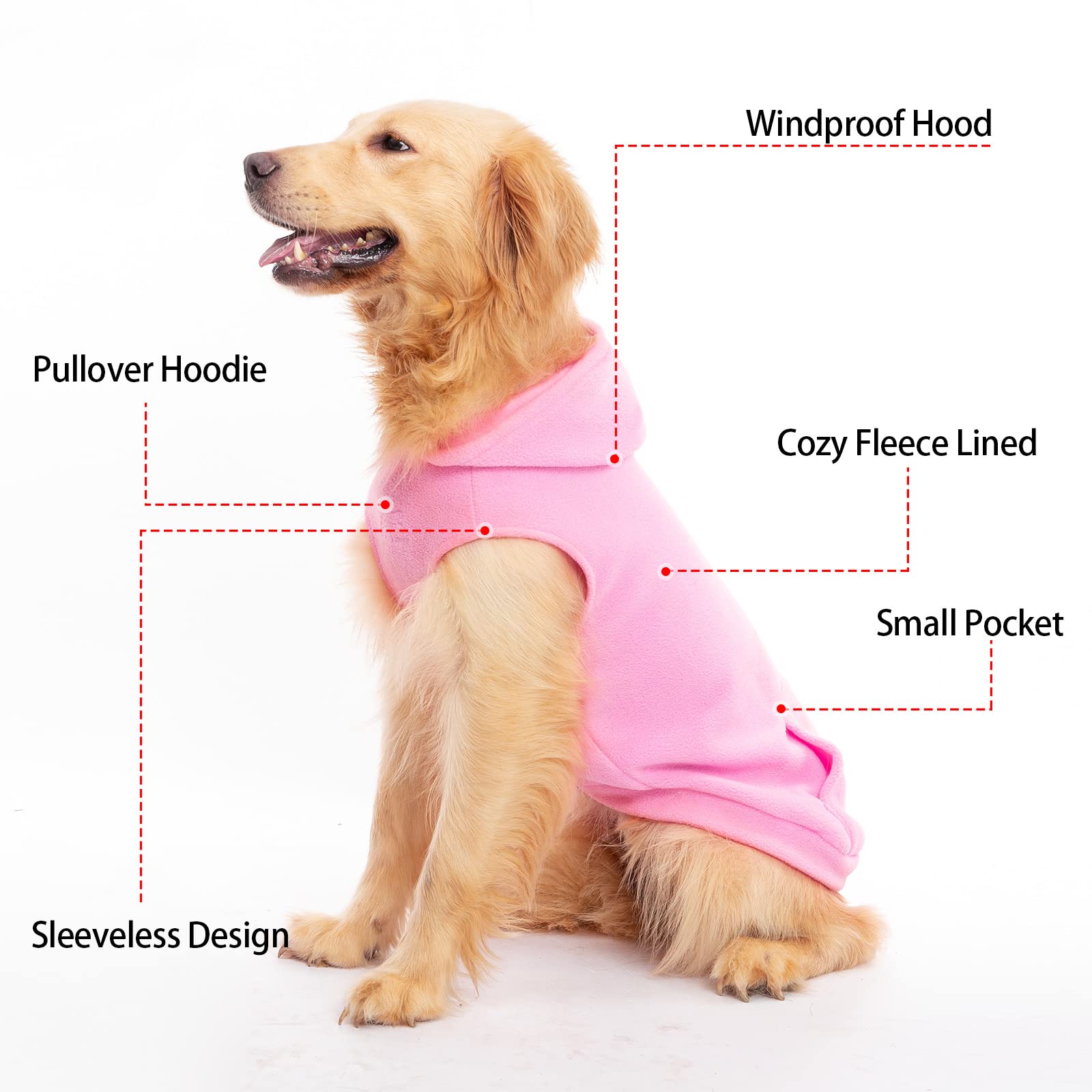 Expawlorer Pet Dog Clothes With Pocket, Polar Fleece Dog Hoodie Fall Cold Winter Sleeveless Sweater With Hat Warm Cozy Sweatshirt For Small To Large Dogs Boy And Girl (Red, Xxl)