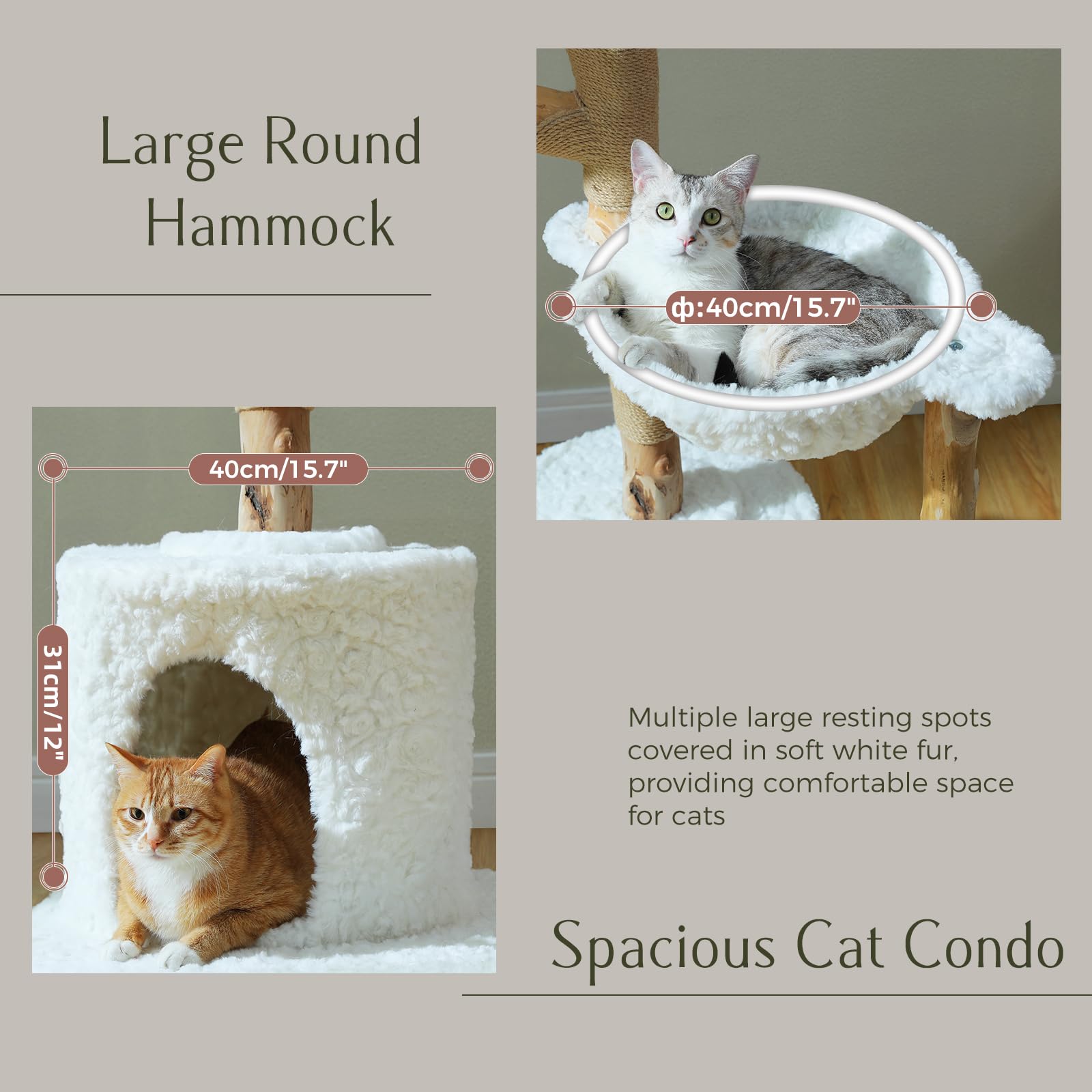 Pawz Road Cat Tree For Indoor Cats Large Adults, 59 Inches Modern Cat Tower With Large Basket And Hammock, Natural Solid Wood, L