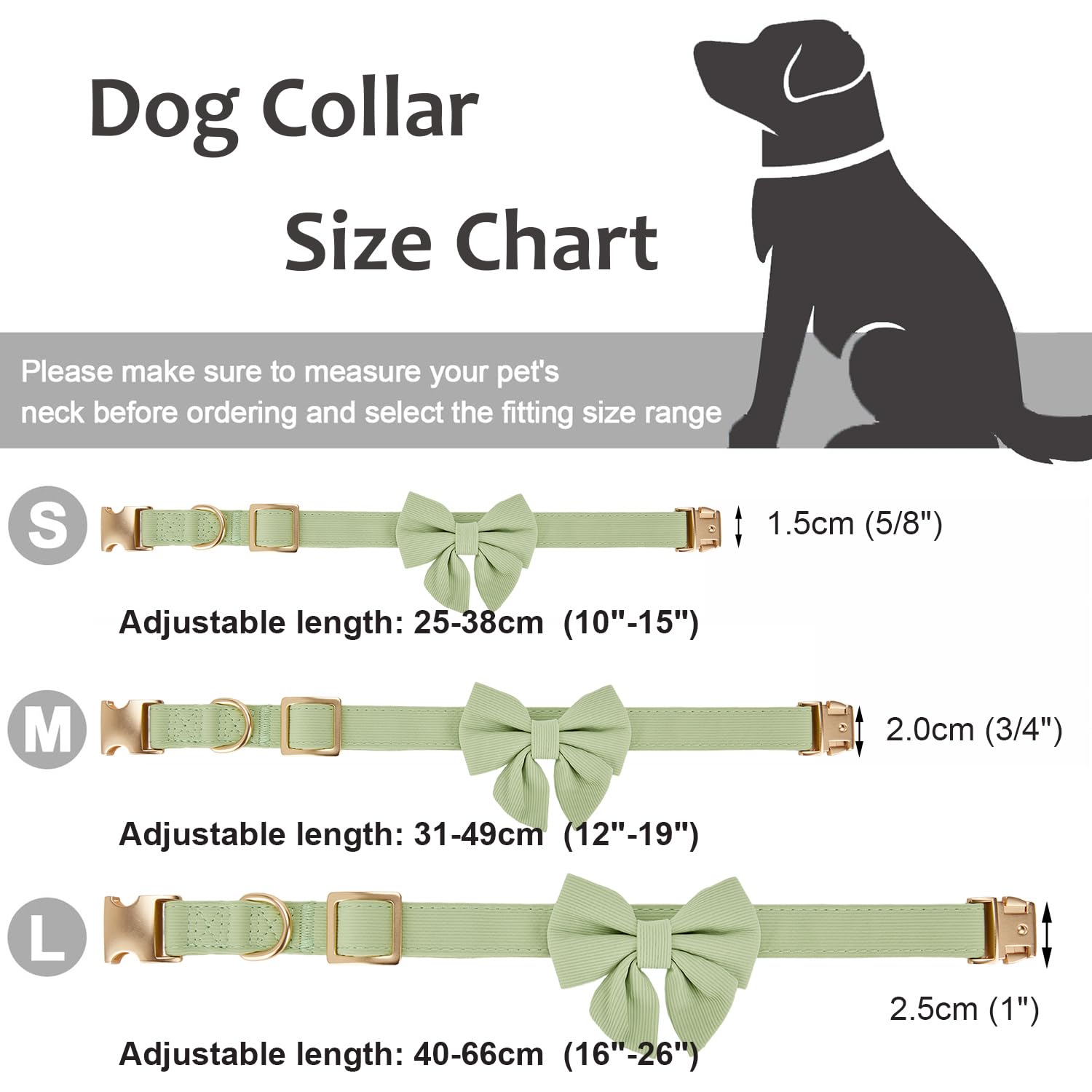 Ewinoom Bowtie Dog Collar Adjustable Soft Collars With Detachable Bow Tie And Metal Buckle For Small Medium Large Dogs,Green,Sma
