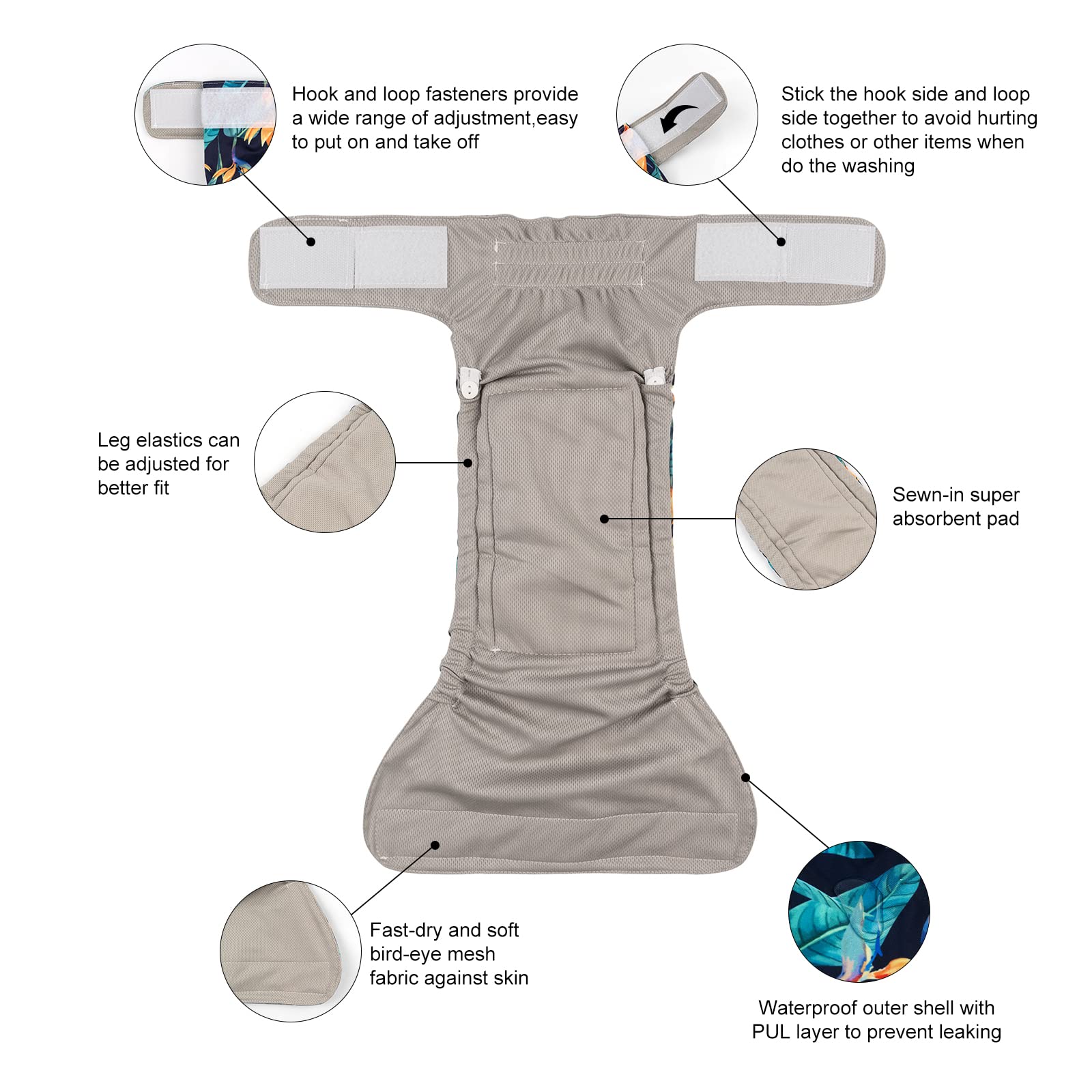 Cutebone Washable Dog Diapers Female No Tail Hole 3 Pack Reusable Doggie Period Training Pants For Docked-Tail Frenchie French B