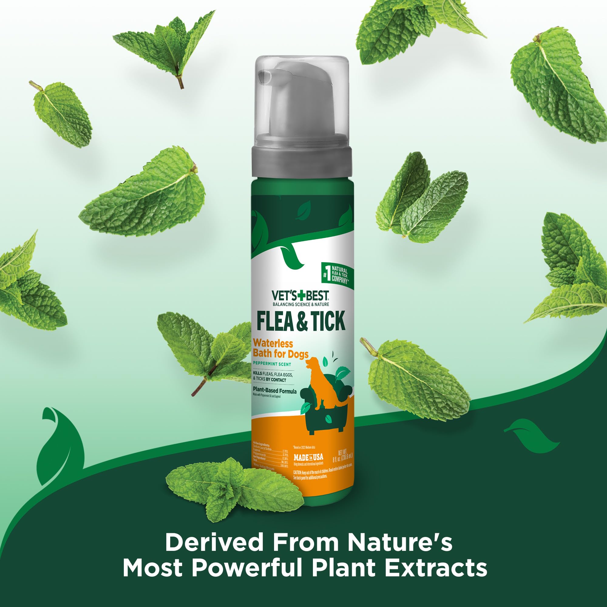 Vets Best Flea & Tick Waterless Bath Foam for Dogs - Flea-Killing Dry Shampoo for Dogs - Plant-Based Ingredients - Certified Na