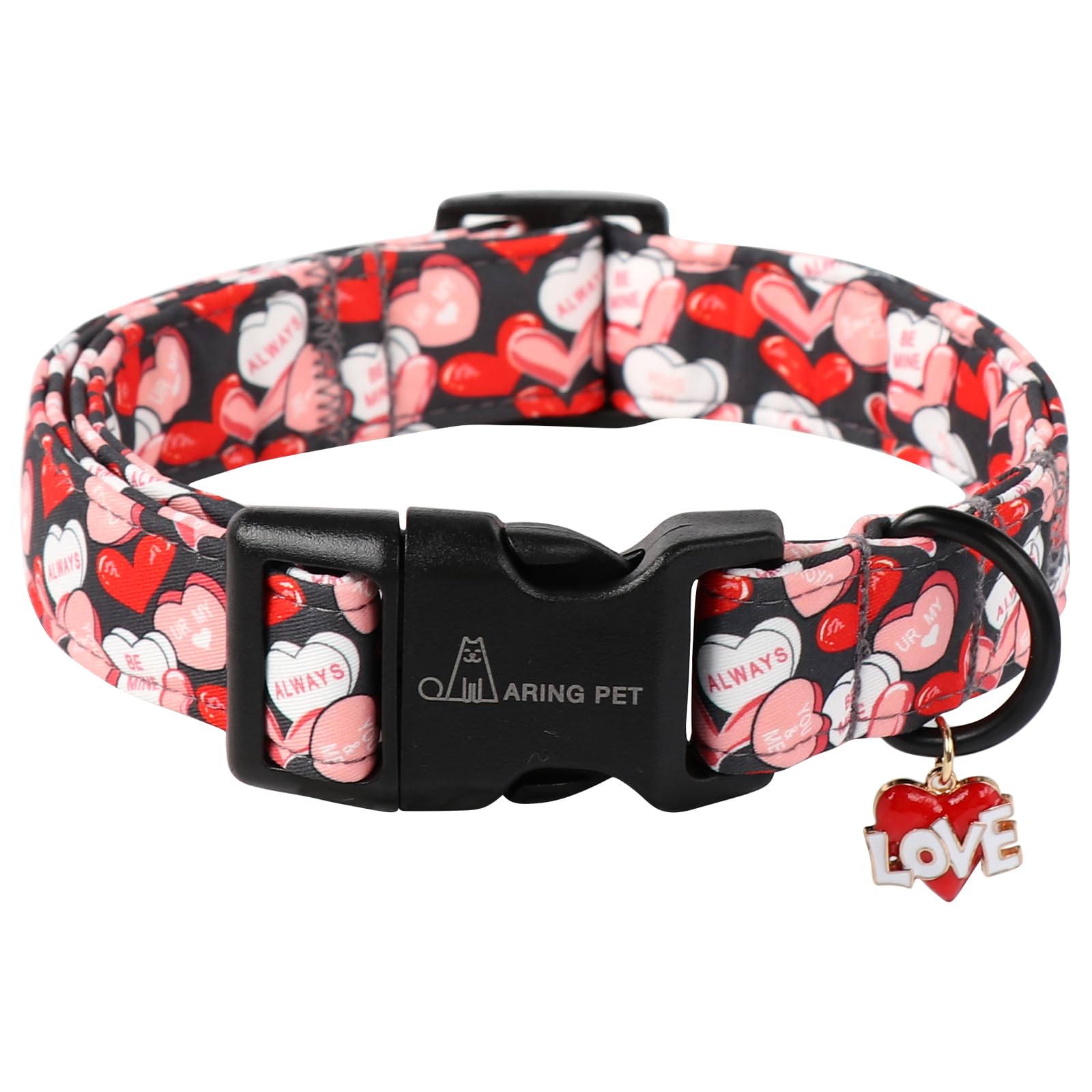 Aring Pet Valentine'S Day Dog Collar-Cute Black Heart Dog Collars, Adjustable Valentine Heart Pet Collars Puppy Collar With Quic