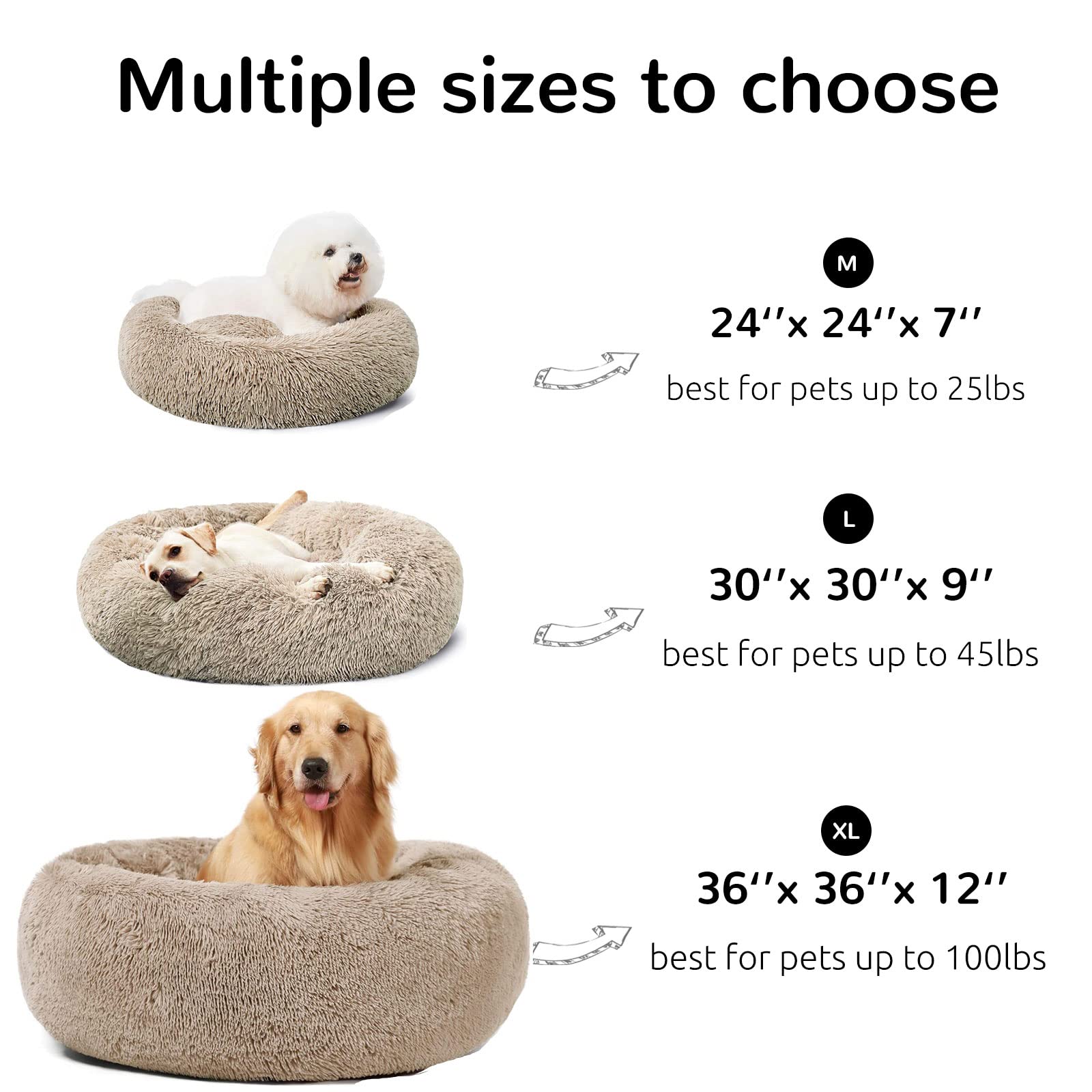 Hachikitty Dog Beds Calming Donut Cuddler, Puppy Dog Beds Medium Dogs, Fluffy Dog Calming Beds Large,24''