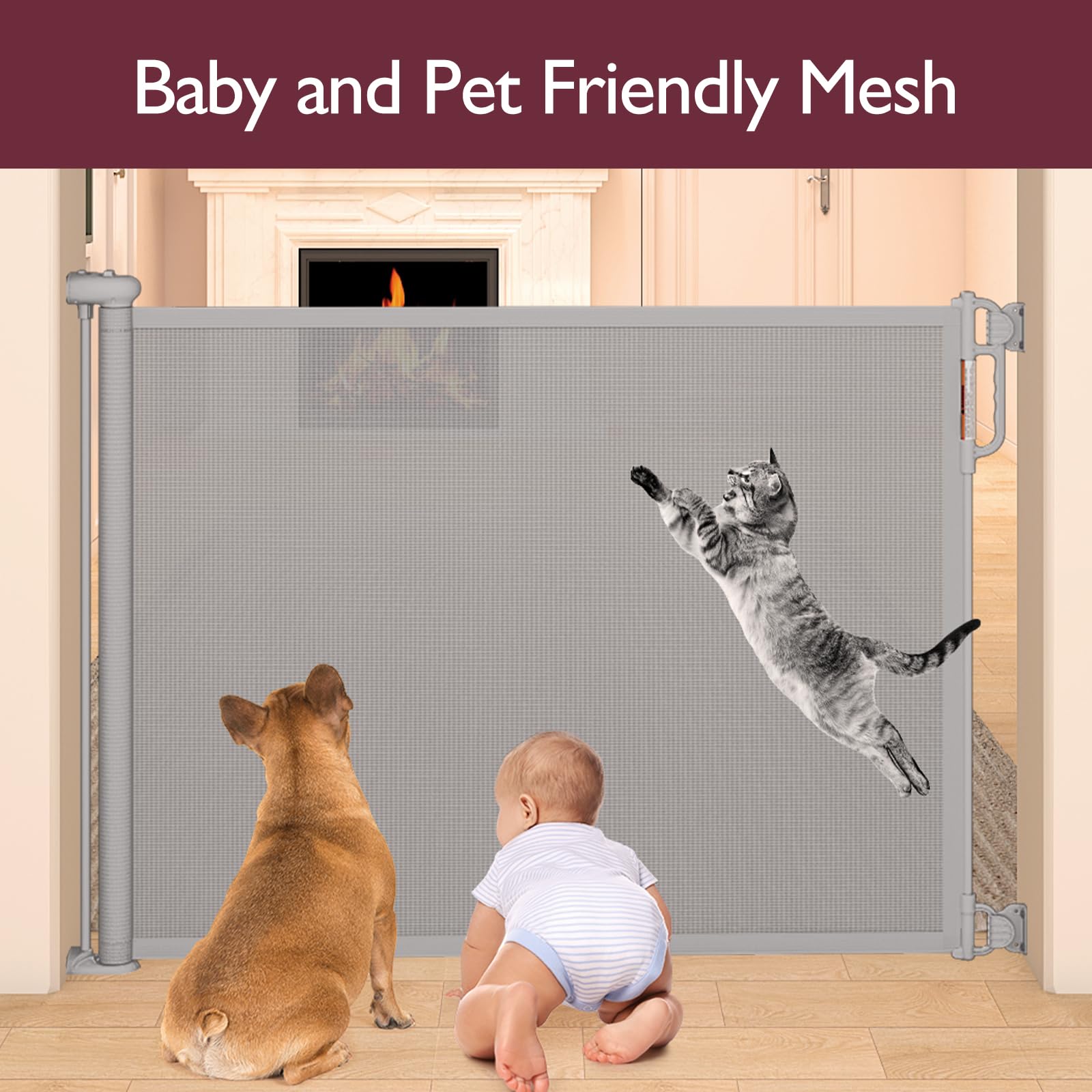 Retractable Baby Gate, Momcozy Extra Wide Mesh Baby Gates for Stairs, 41 Tall, Extends to 71 Wide, Black, Pet Dog Gate for Doorw