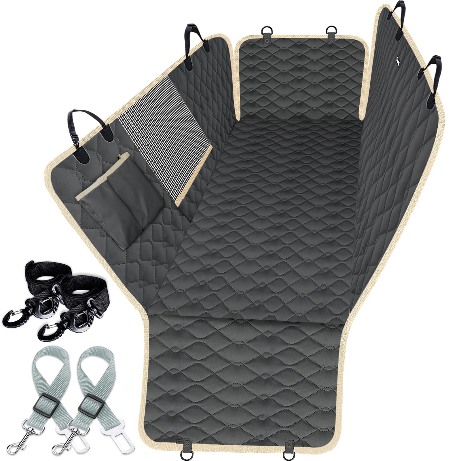 Lassie Dog Car Seat Covers for Back Seat, Waterproof Dog Car Hammock with Mesh Window Durable Scratch Proof Nonslip Pet Carseat