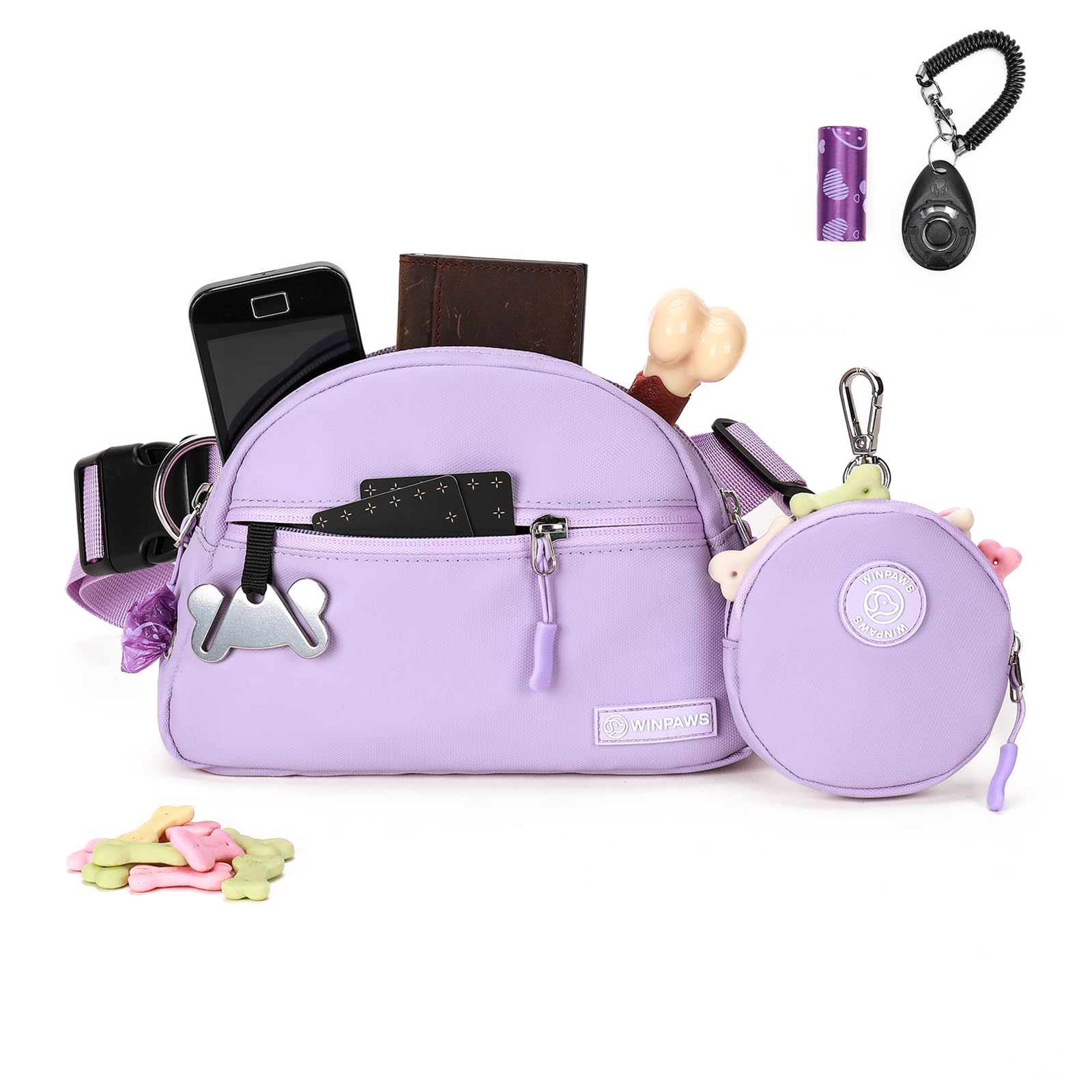 WINPAWS Dog Treat Pouch Pet Training Walking Fanny Pack with Built-in Poop Bag Dispenser & Waste Bag Holder | Stylish Puppy Trai