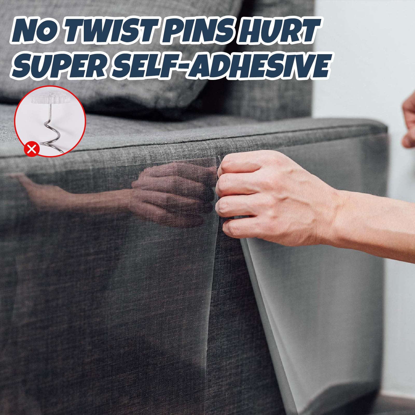 No Pins Pain Cat Scratch Furniture Protector-12 Pack Self-Adhesive Single Side Couch Protector From Cat Claws, Anti-Scratching D