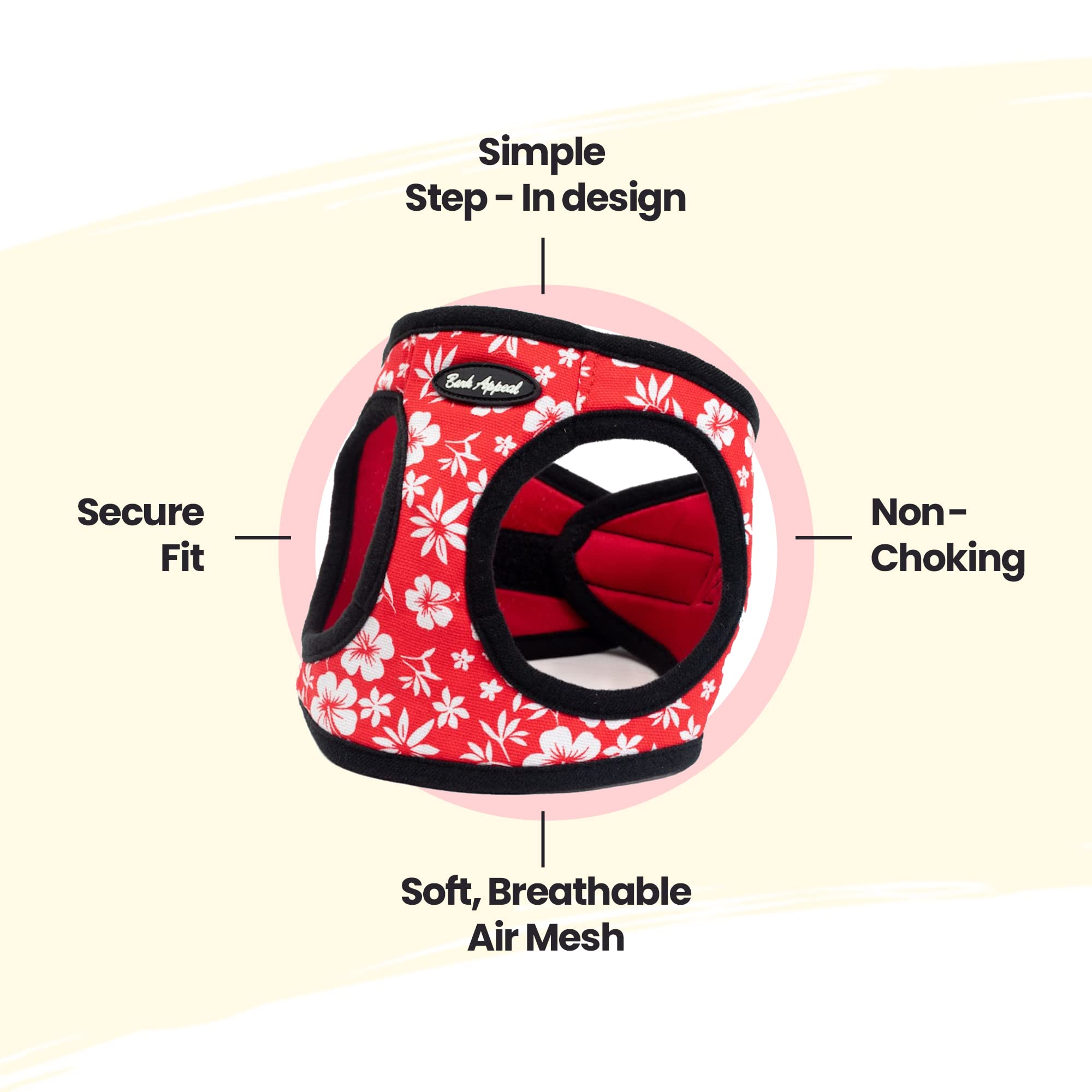 Bark Appeal Step-In Dog Harness, Mesh Step In Dog Vest Harness For Small & Medium Dogs, Non-Choking With Adjustable Heavy-Duty Buckle For Safe, Secure Fit - (Xl, Red Hibiscus)