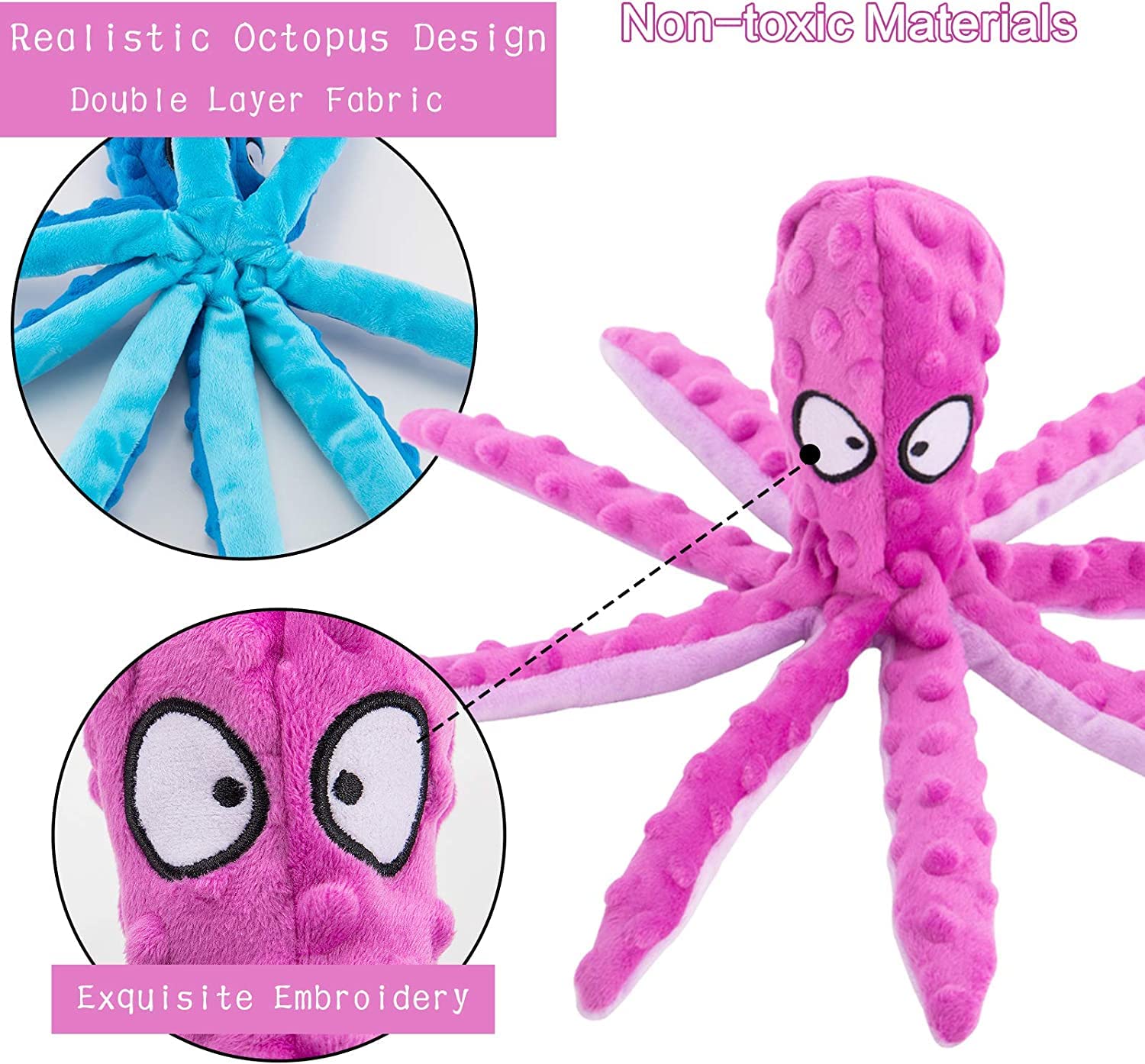 Alphatool Squeaky Dog Toys, Octopus Dog Toys For Aggressive Chewers, Tough No Stuffing Plush Dog Toys For Large Dogs, Crinkle Interactive Puppy Dog Toys For Small Medium Dogs(3Pcs)