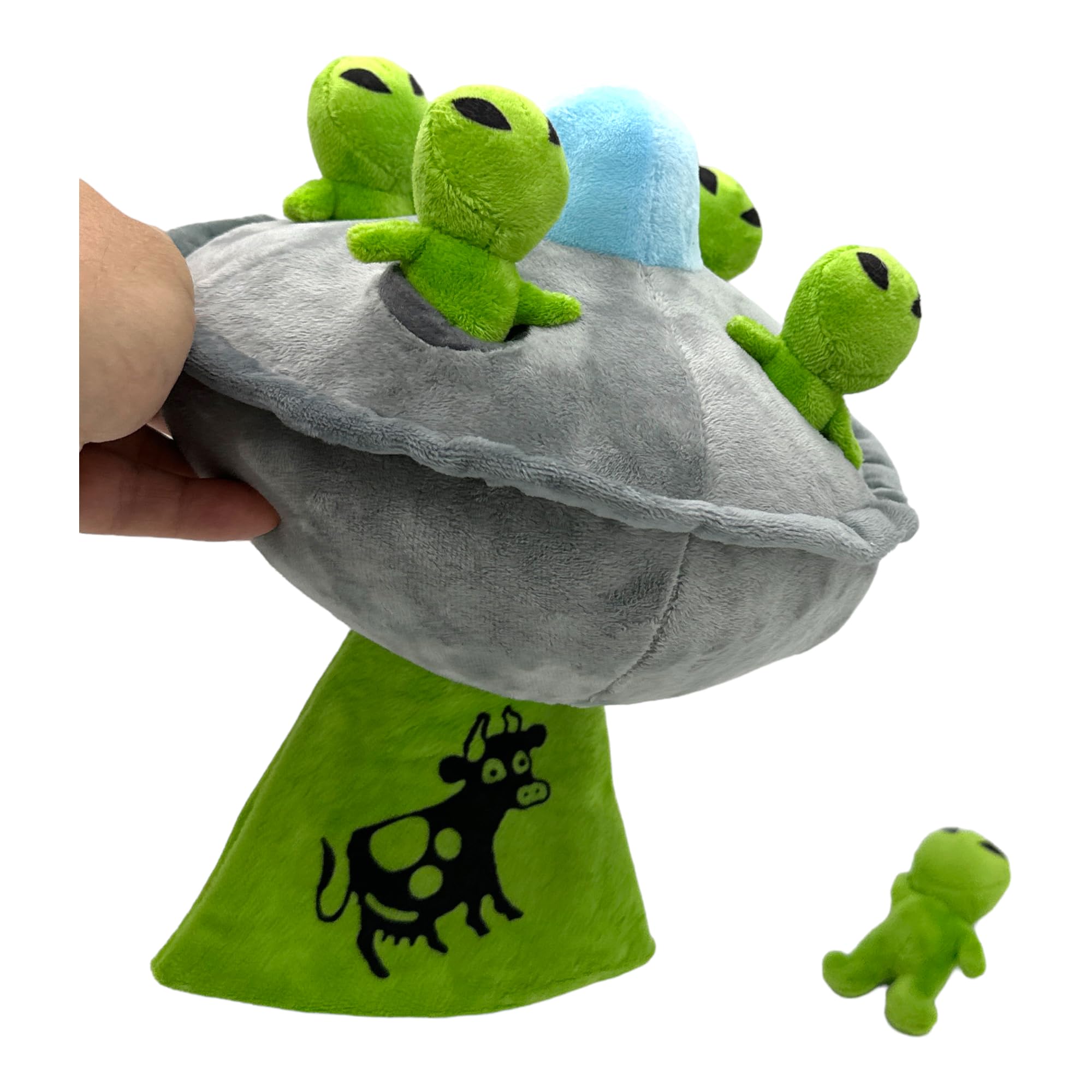 Ufo And Aliens Dog Toy Funny Flying Saucer Stuffed Chew Toy With Hidden Treat Holes And Removable Aliens - Rip And Reveal Intera