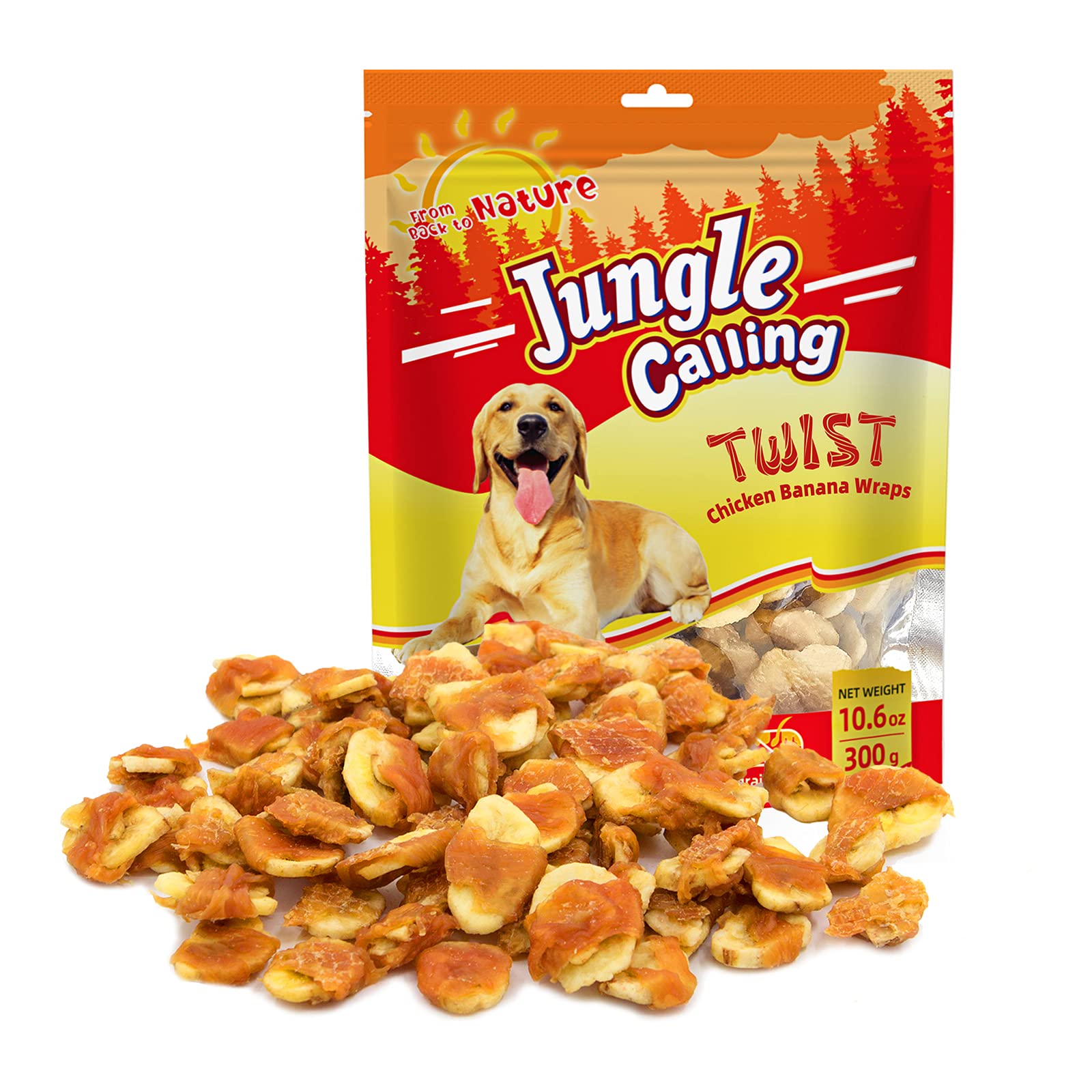 Jungle Calling Chicken Wrapped Banana Dog Treats - Healthy Low-Fat, Grain-Free Training Snacks with Natural Fiber for Small and