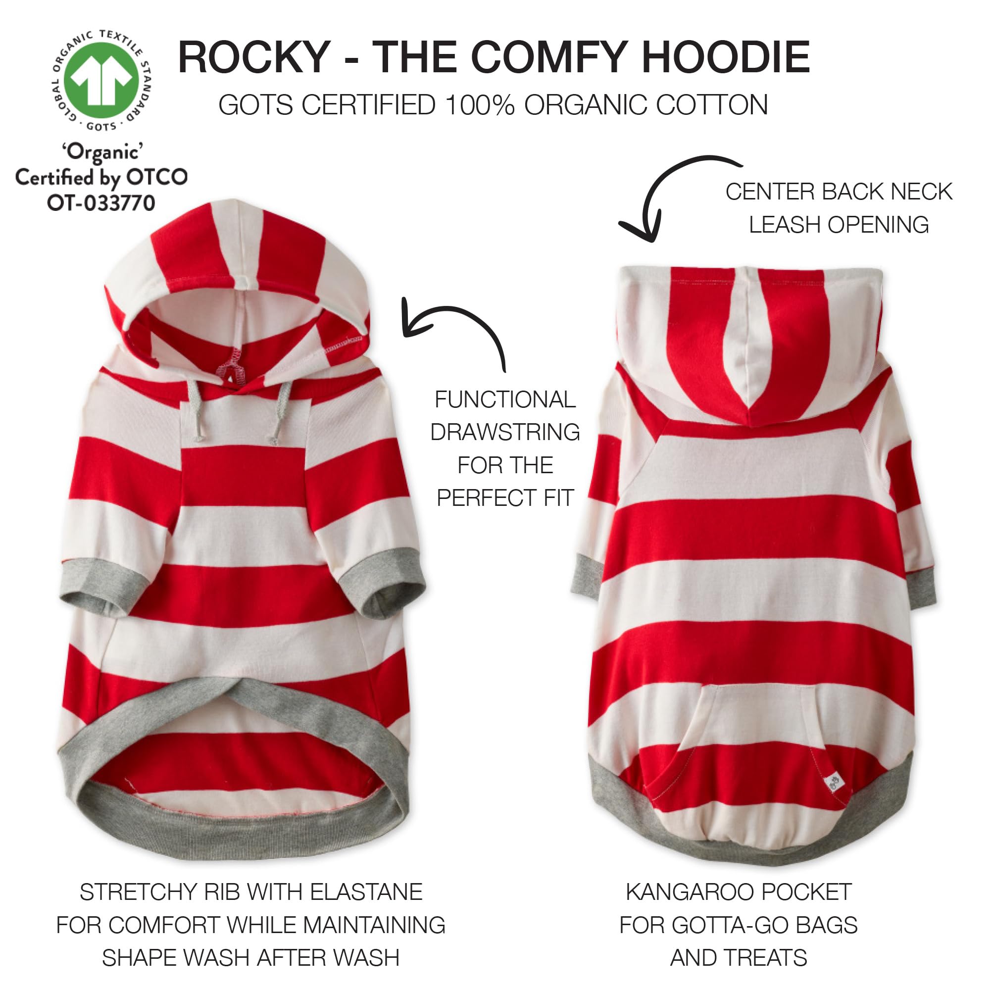 Pet Passion 100% Organic Cotton Dog Hoodie Pet Coat for Small, Medium and Large Dogs, Red Sold Stripe, Large