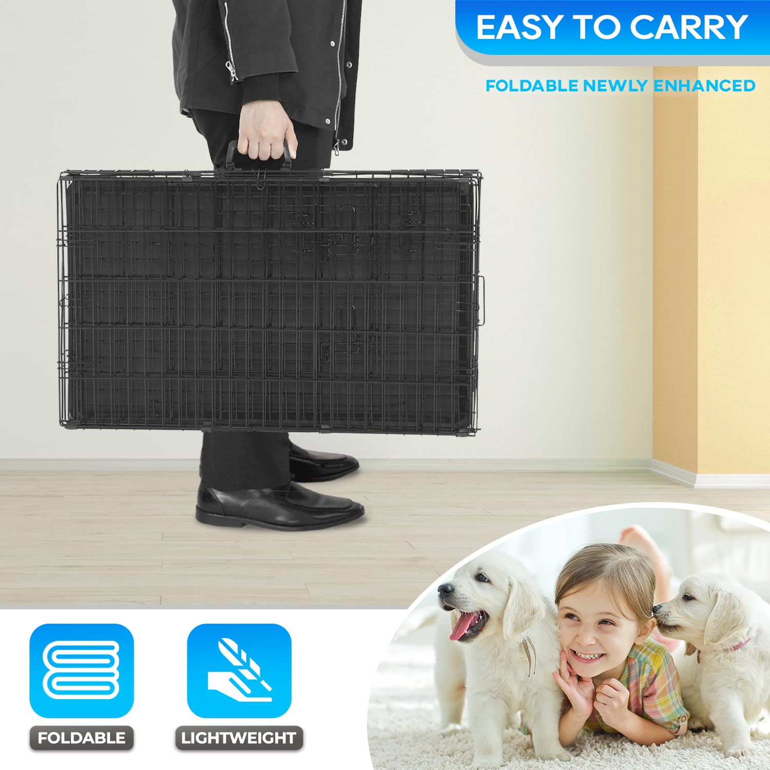 FDW Dog Crate for Small Dogs 18 Inch Folding Metal Wire Pet Cage Single Door W/Divider Panel Indoor Outdoor Kennel Leak-Proof Pl
