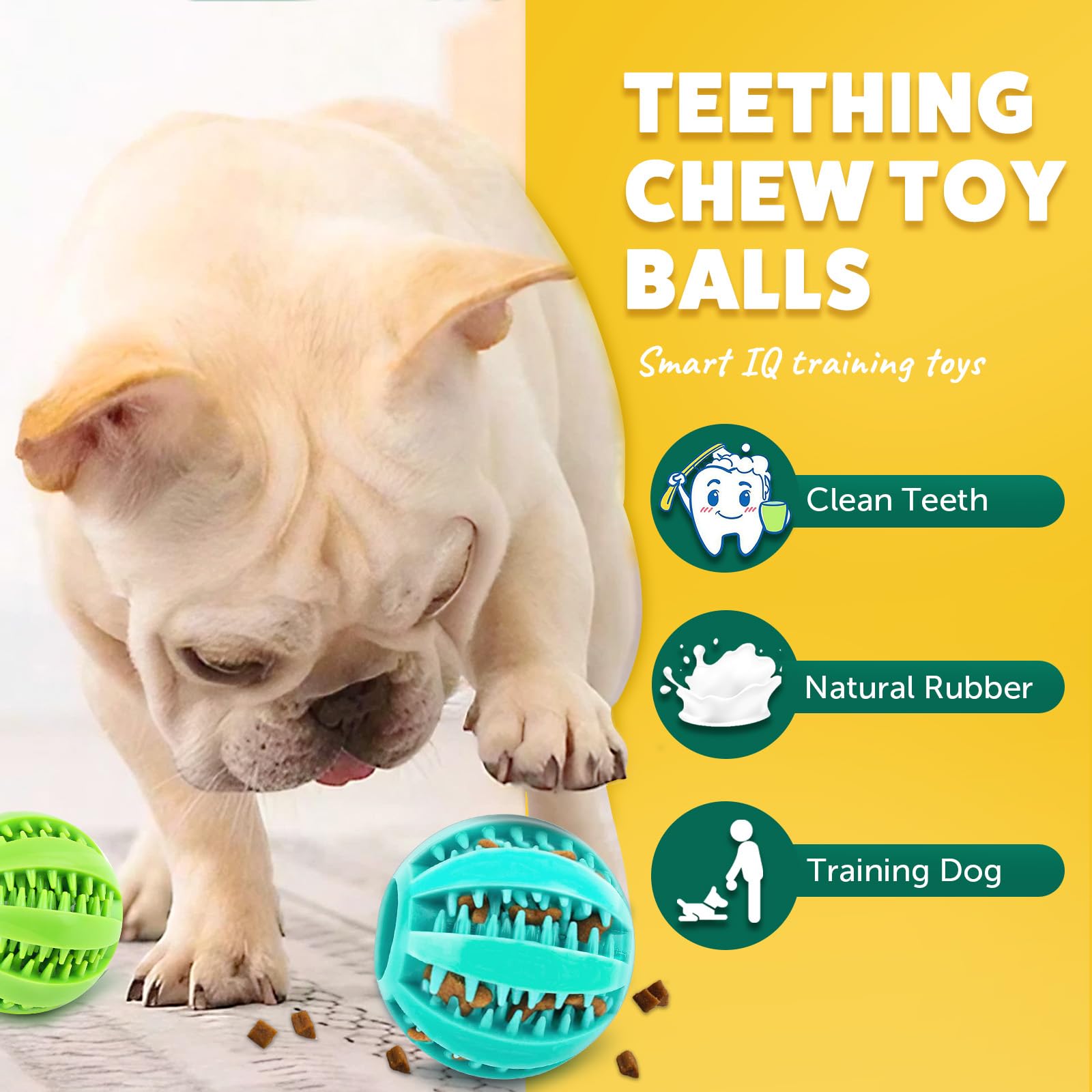 Puptily Interactive Dog Toys - 2.5' Squeaky Teething Chew Balls For Small Dogs, Clean Teeth & Training (5Pcs)