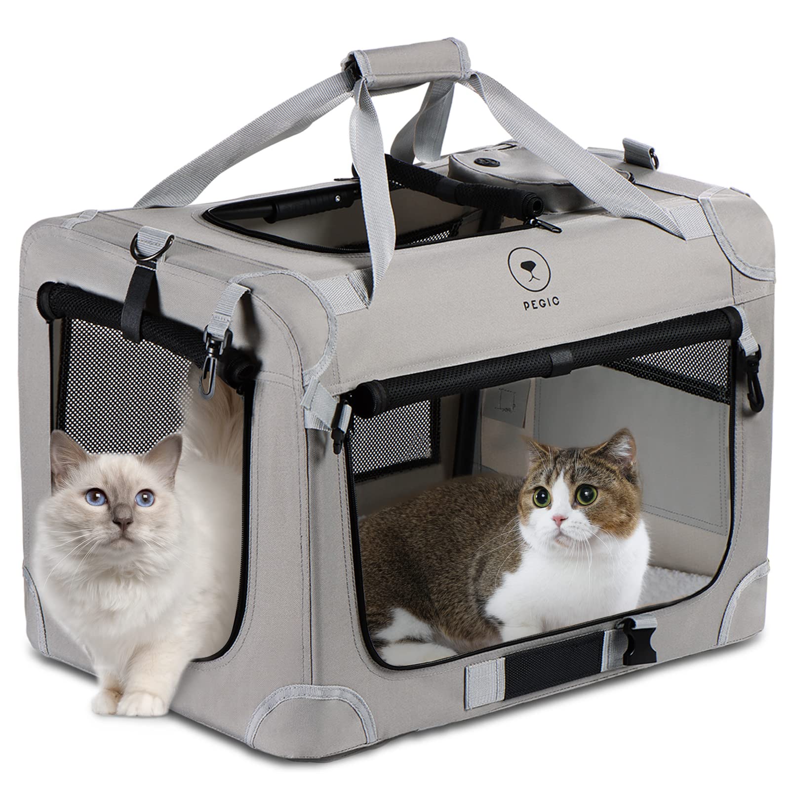 Pegic Extra Large Cat Carrier For 2 Cats, Portable Soft Sided Large Pet Carrier For Traveling, Indoor And Outdoor Uses, 24''  16