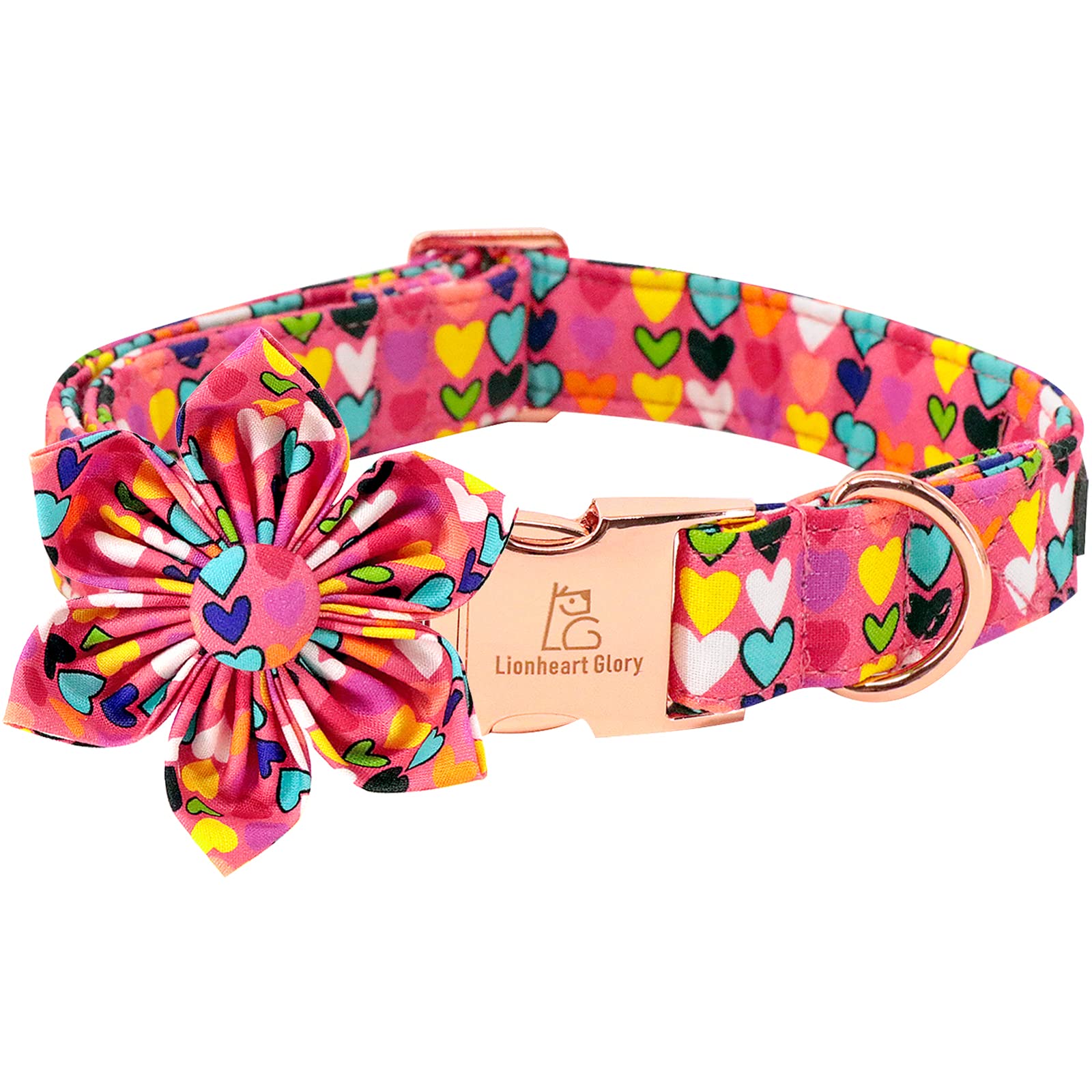 Lionheart Glory Heart Dog Collar, Valentine'S Day Dog Collar With Flower, Cute Floral Pattern Pet Collar Adjustable Dog Collar For Large Dogs
