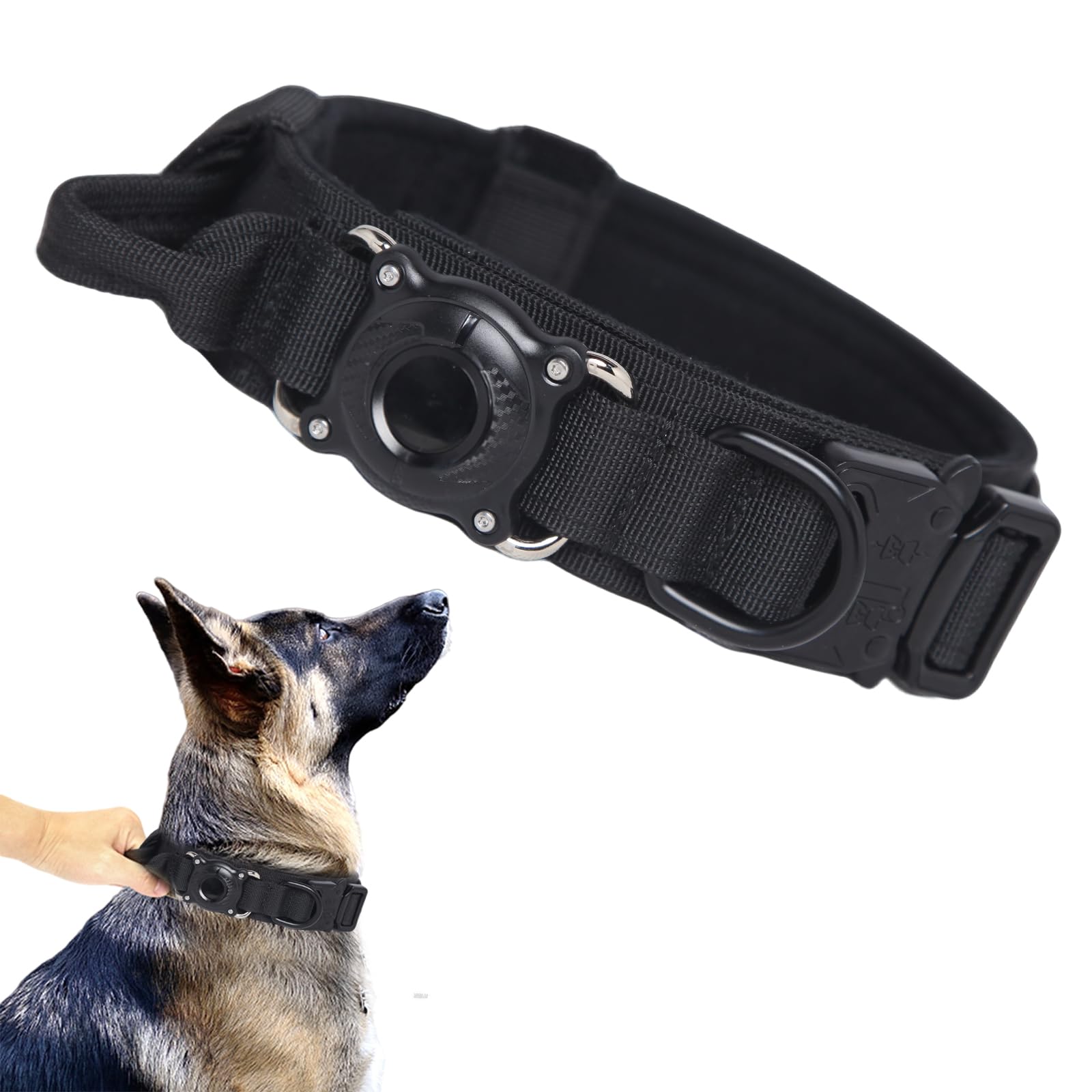 Tactical Dog Collar With Airtag Holder Waterproof Airtag Dog Collar With Control Handle And Metal Buckle Adjustable Heavy Duty D