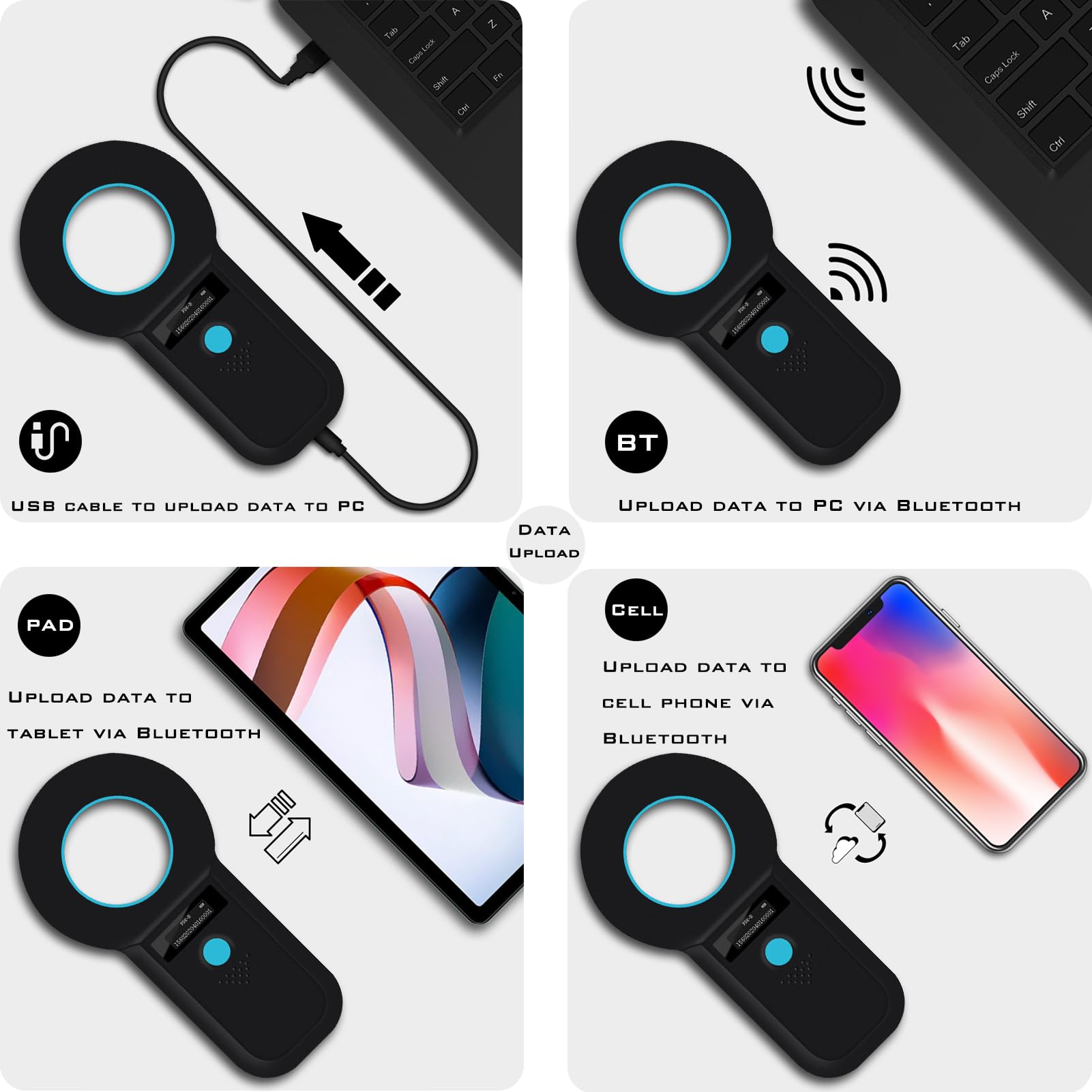 Smoostart Bluetooth Microchip Scanner - 1000 Records, Huge Data Storage, PC & Mobile Upload, FDX-B/EMID Compatible, Enhanced Speed & Distance