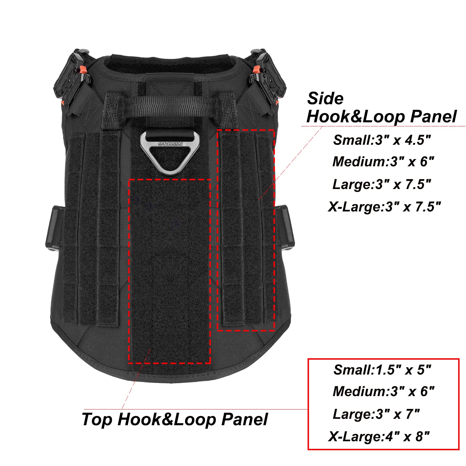 ICEFANG Tactical Dog Harness, X-Large, Black, 2X Metal Buckle, MOLLE Vest, No Pulling Front Clip, Handle