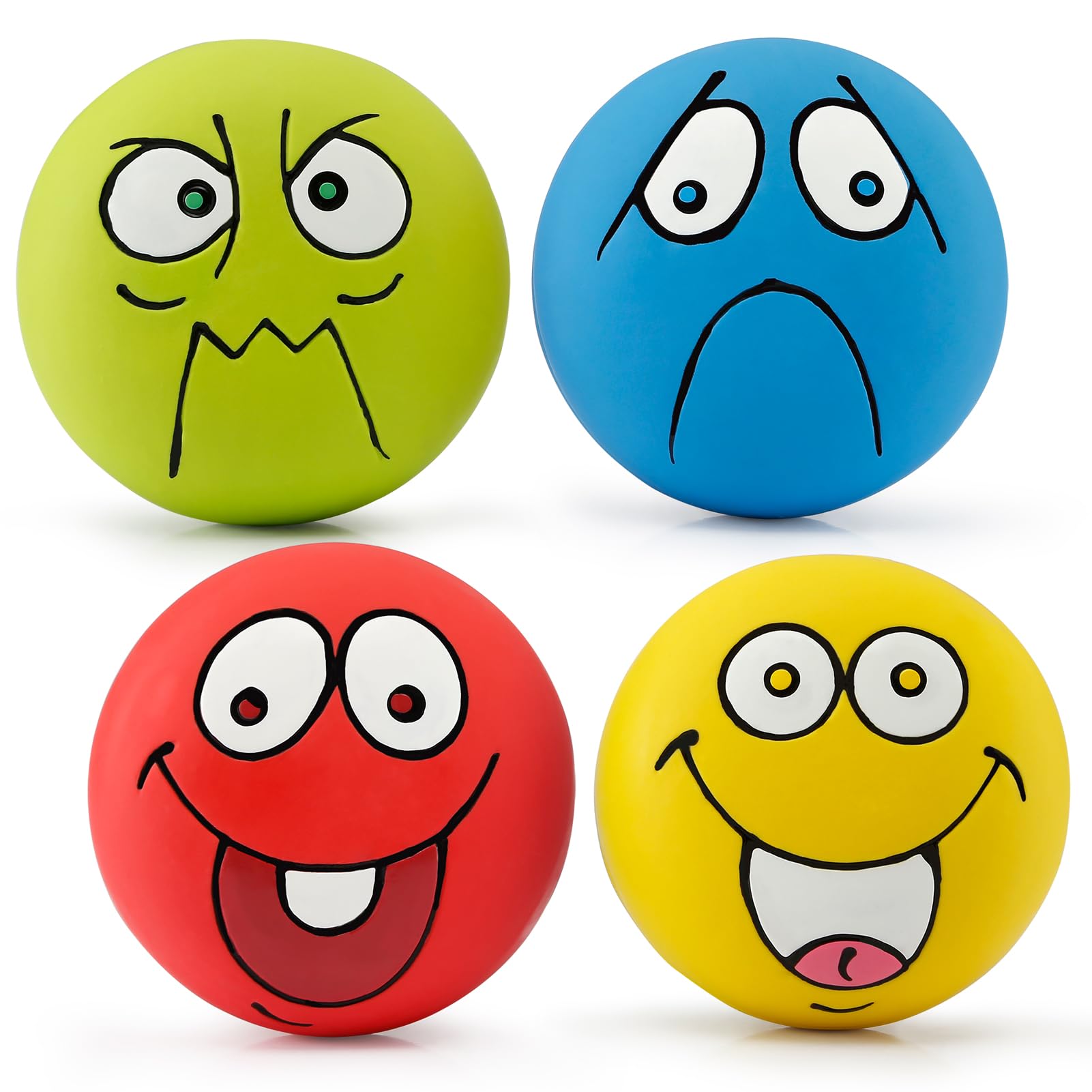 HDSX 4 Pack 2.8'' Smiley Face Squeaky Dog Toys Soft Dog Balls Latex Rubber Squeak Dog Toys for Small Medium Puppy Pet Dogs (Emoj