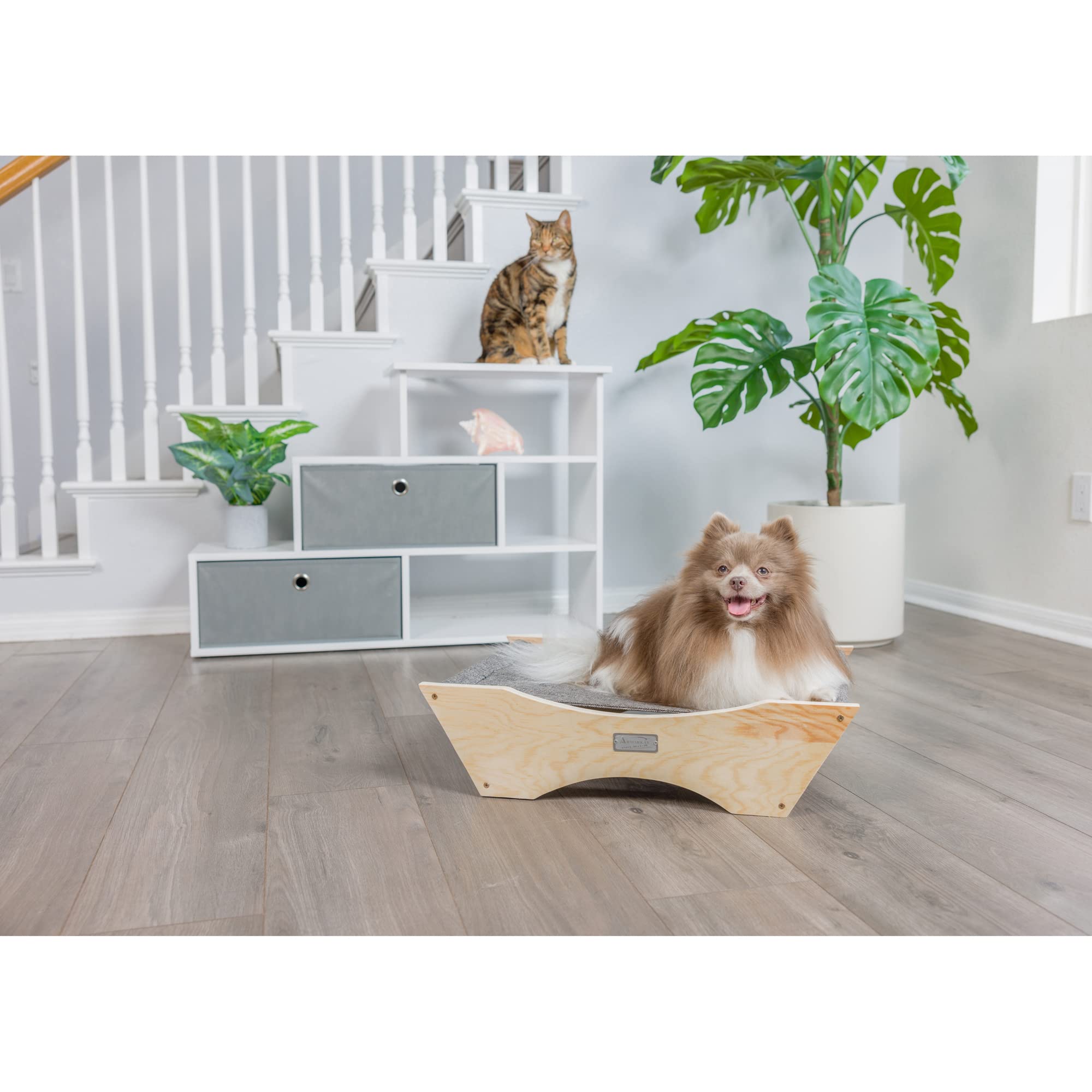 Armarkat Elevated Cozy Pet Hammock for Cats Scratch Resting Sleepy Bed, Natural Beige and Gray, 23.2&quot; L x 5.9&quot; W x 17.3&quot; Th