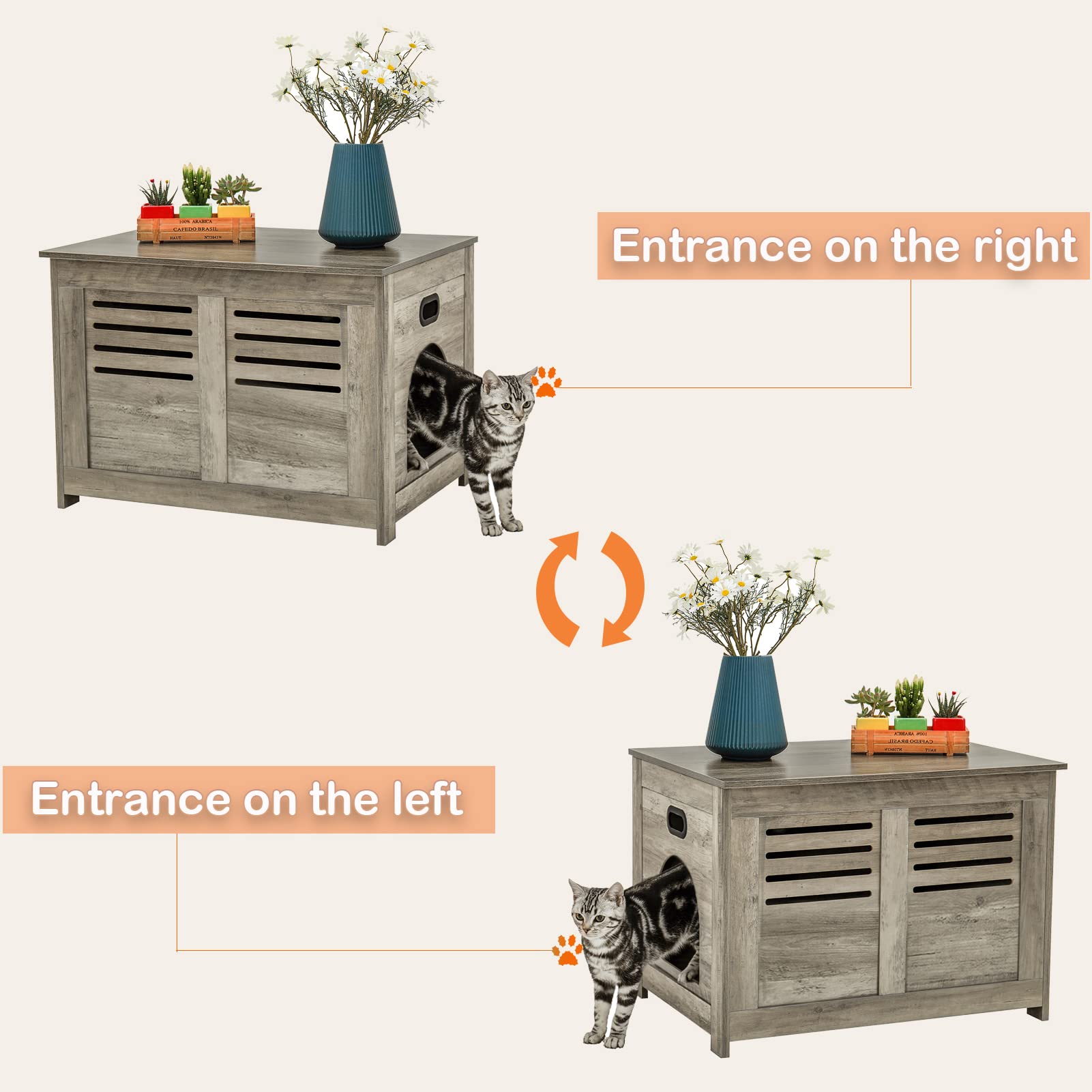 DINZI LVJ Litter Box Enclosure Furniture, Flip Top Hidden Litter Box with Good Ventilation, 31.5'' Litter Box Cabinet, Wooden Ca