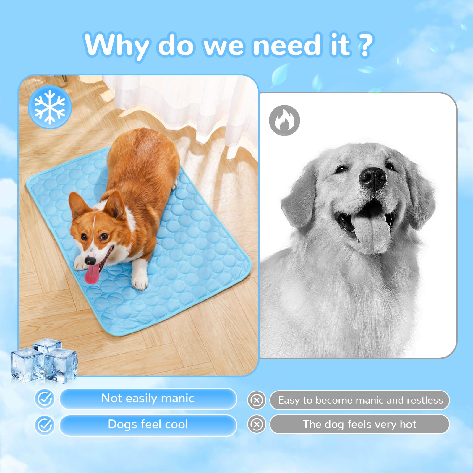 2025 New Dog Cooling Mat, Pet Cooling Mats, Summer Cool Pads Pet Mat Outdoor for Dogs & Cats, Pet Bed Mats Machine Washable(Blue