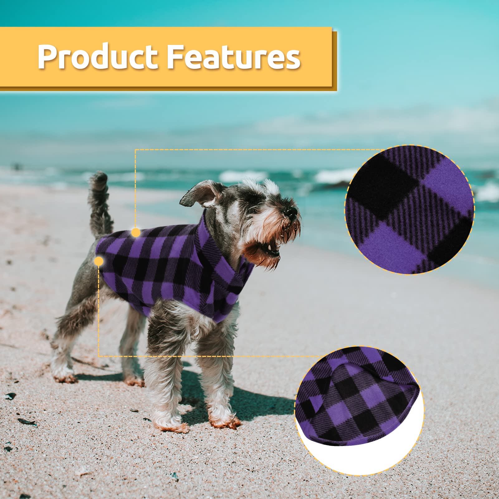 Asenku Plaid Dog Fleece Vest - Soft Comfortable Pet Pajamas, Warm Winter Dog Shirt, Cold Weather Coat Jacket For Small & Medium