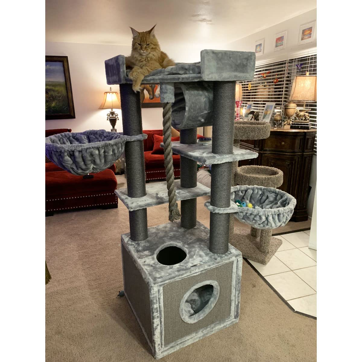 Large Luxurious Cat Tree For Big Cats In Gray, Cat Tower King