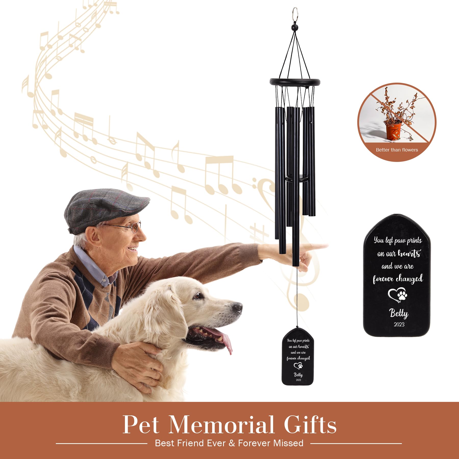 Munidow Personalized Pet Memorial Wind Chime, Custom Dog Cat Name Birthday, Loss Of Dog Sympathy Reminder Gifts, Customized Thou